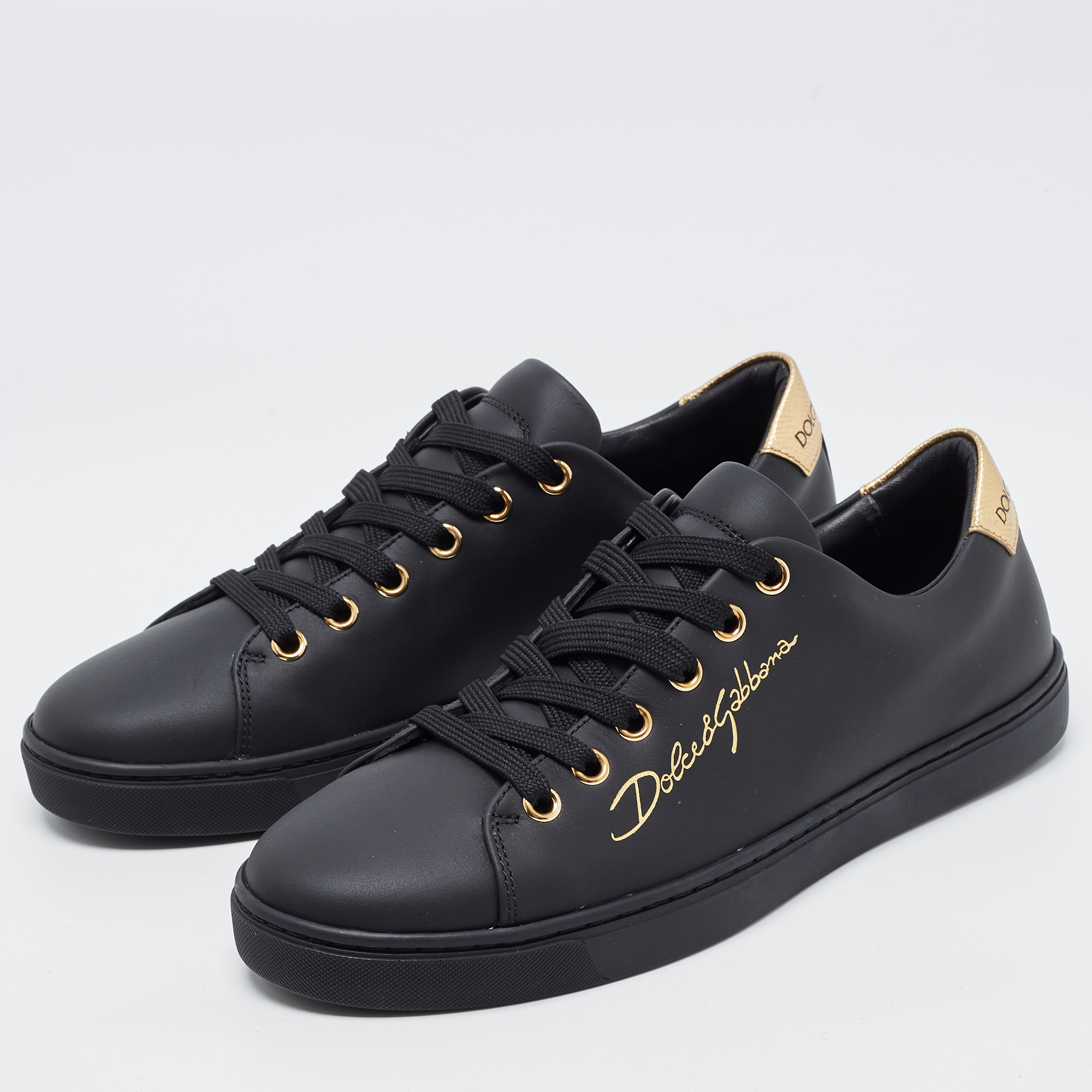 

Dolce & Gabbana Black Leather Portofino Low Top Sneakers Size