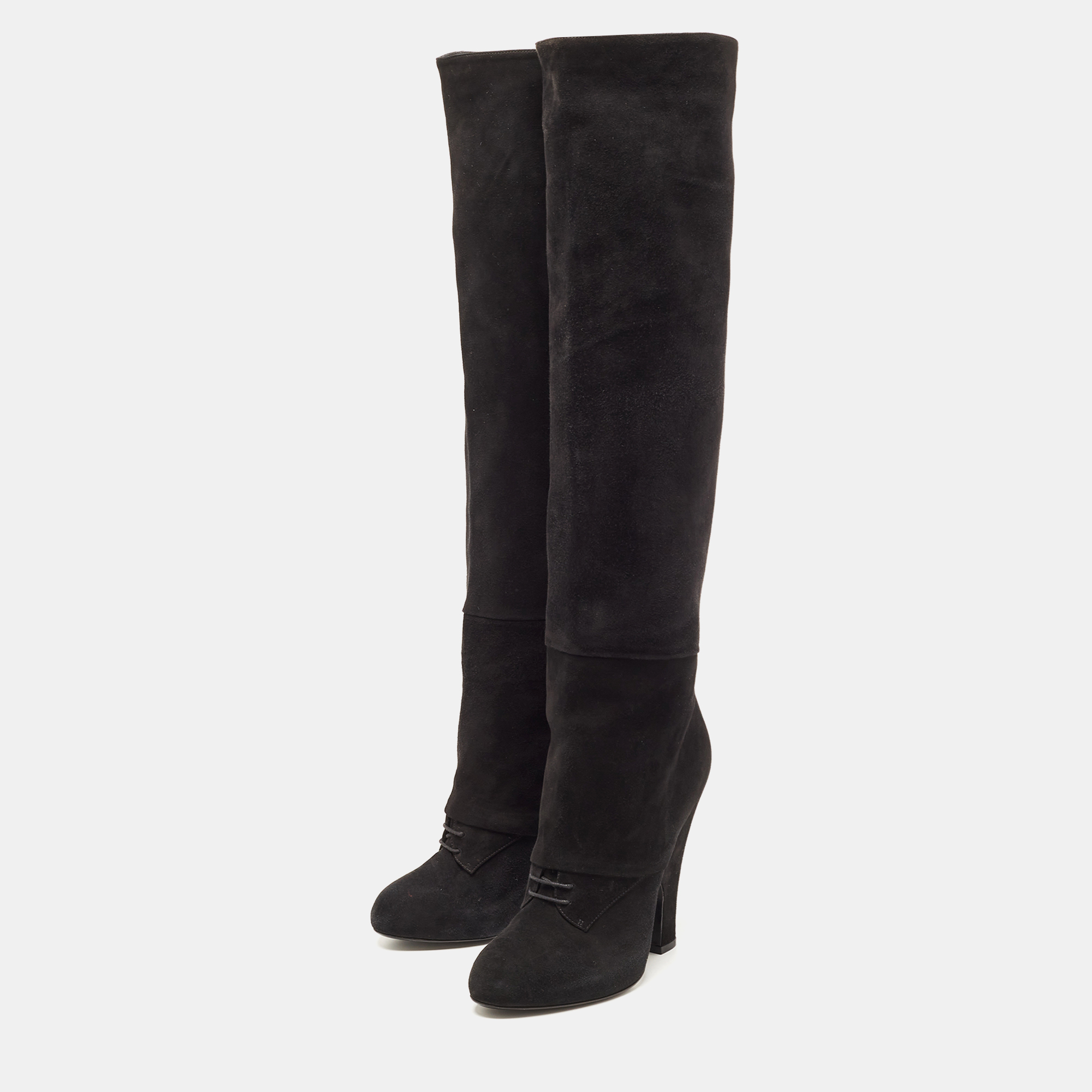 

Dolce & Gabbana Black Suede Platform Knee Length Boots Size