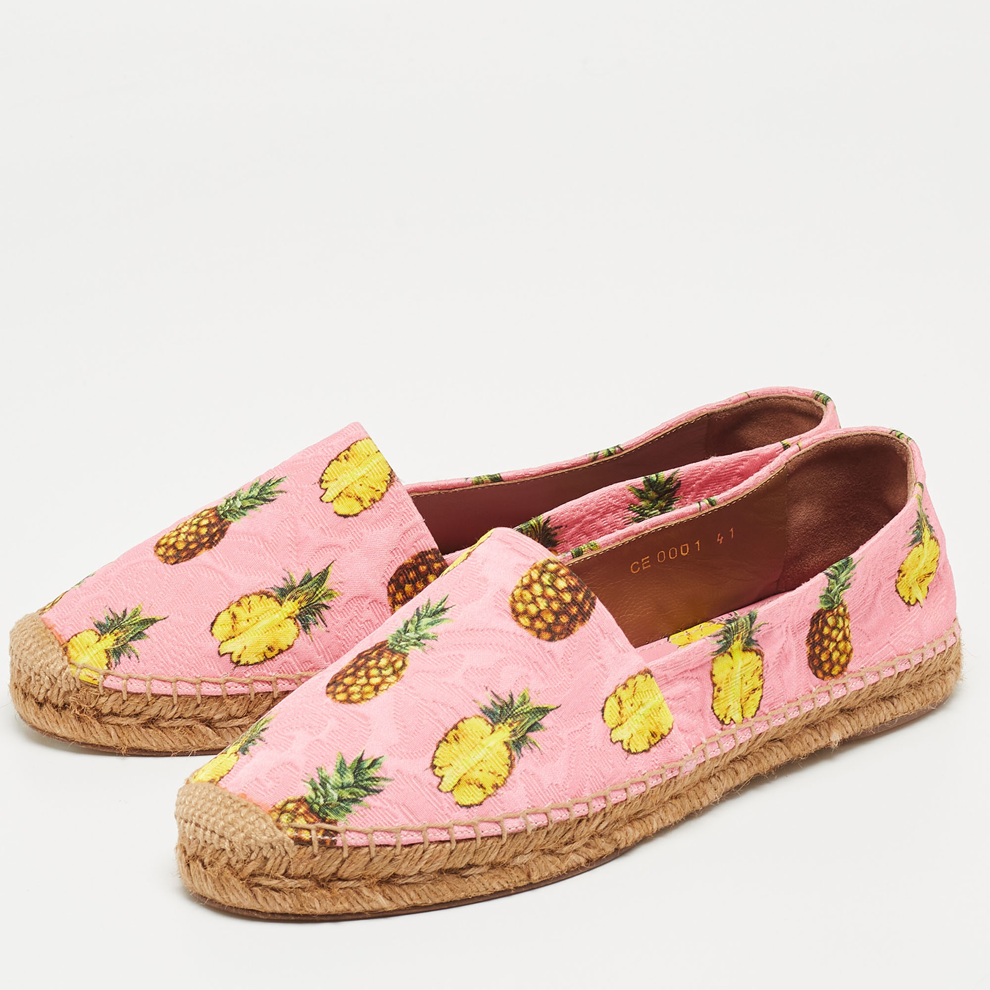 

Dolce & Gabbana Pink/Yellow Pineapple Print Brocade Espadrilles Flats Size