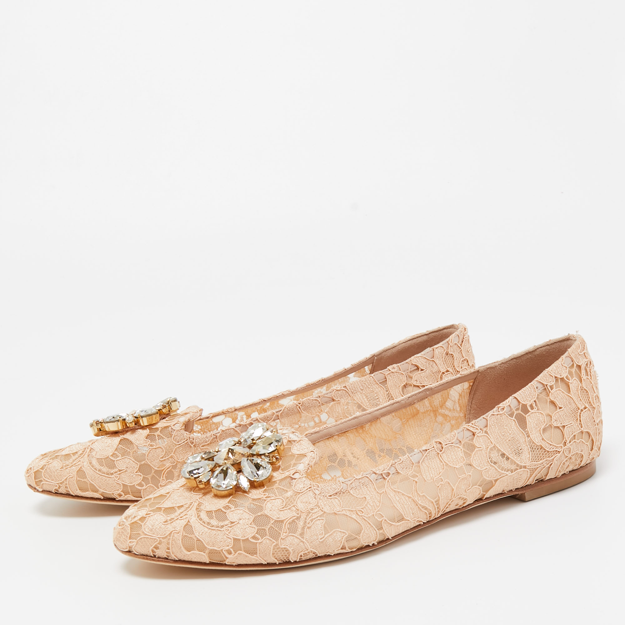 

Dolce & Gabbana Orange Lace and Mesh Bellucci Ballet Flats Size, Beige