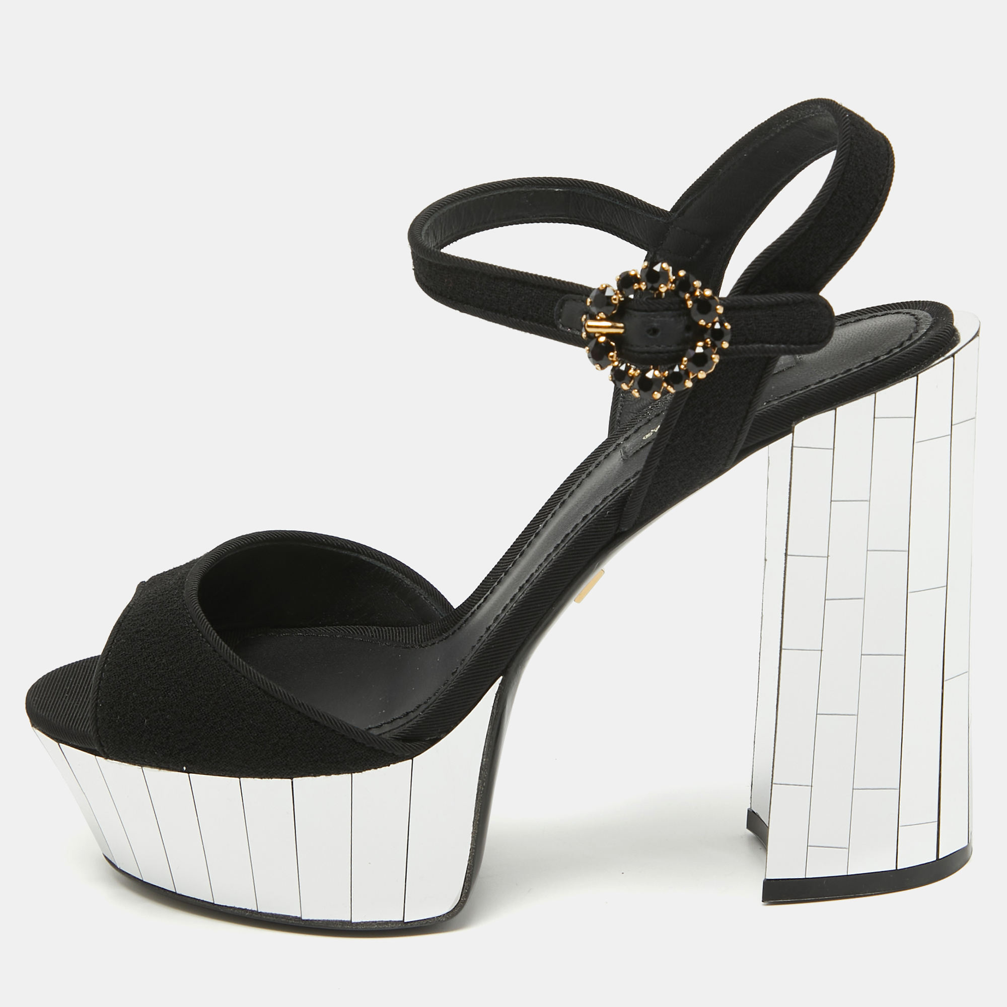 Pre-owned Dolce & Gabbana Black Fabric Mirror Belluci Platform Sandals Size 39