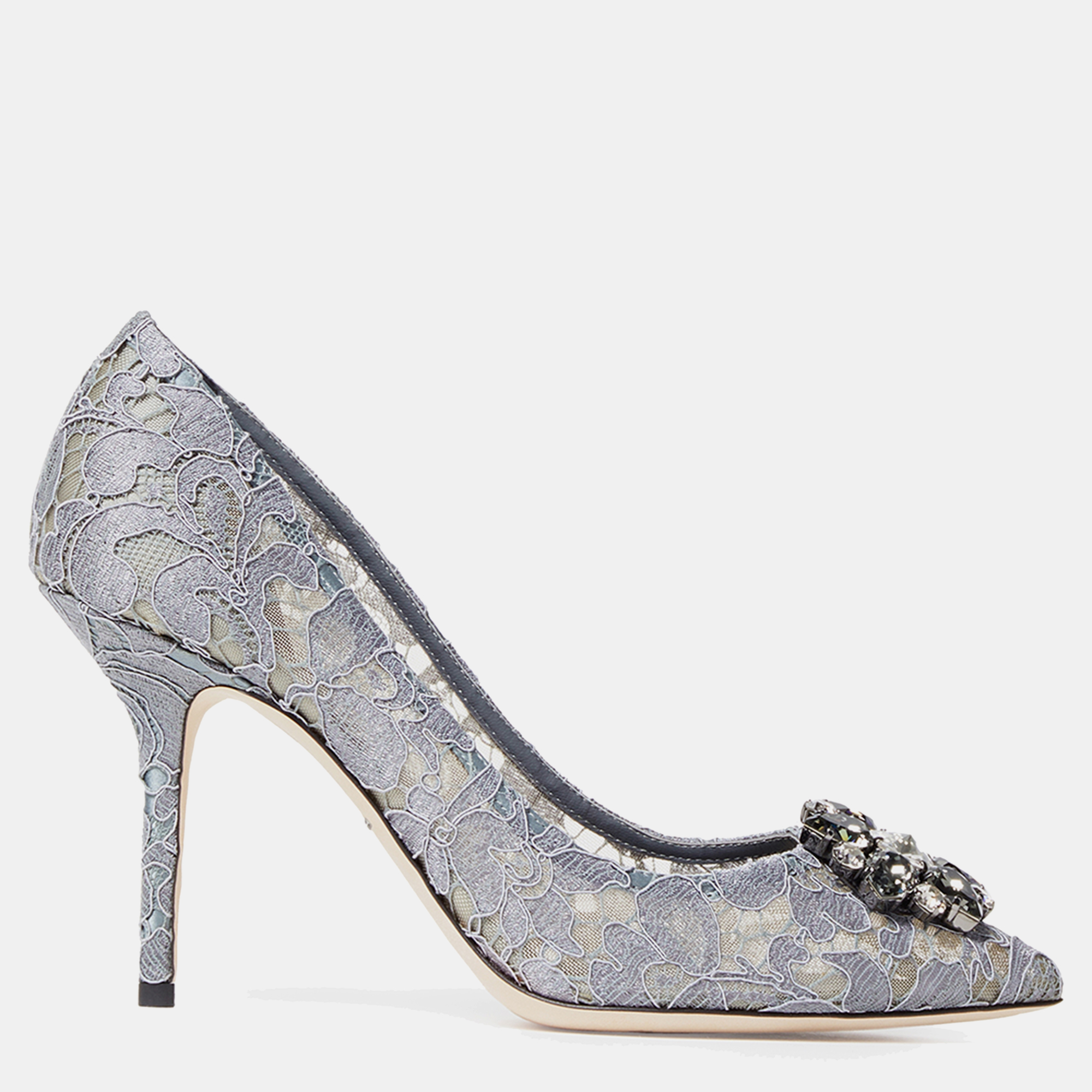 

Dolce & Gabbana Lace Pointed Toe High Heel Pumps, Grey
