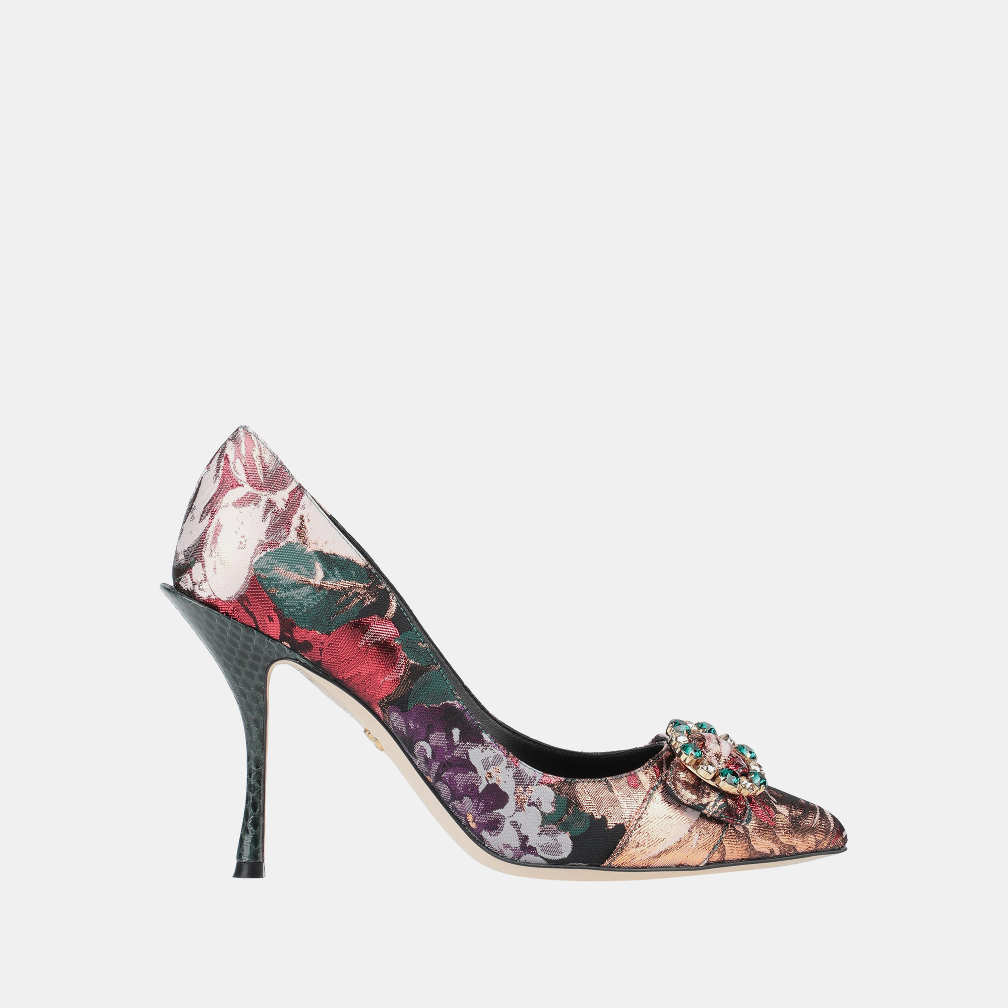 Pre-owned Dolce & Gabbana Snakeskin And Brocade Fabric Pumps Size 35.5 In Multicolor