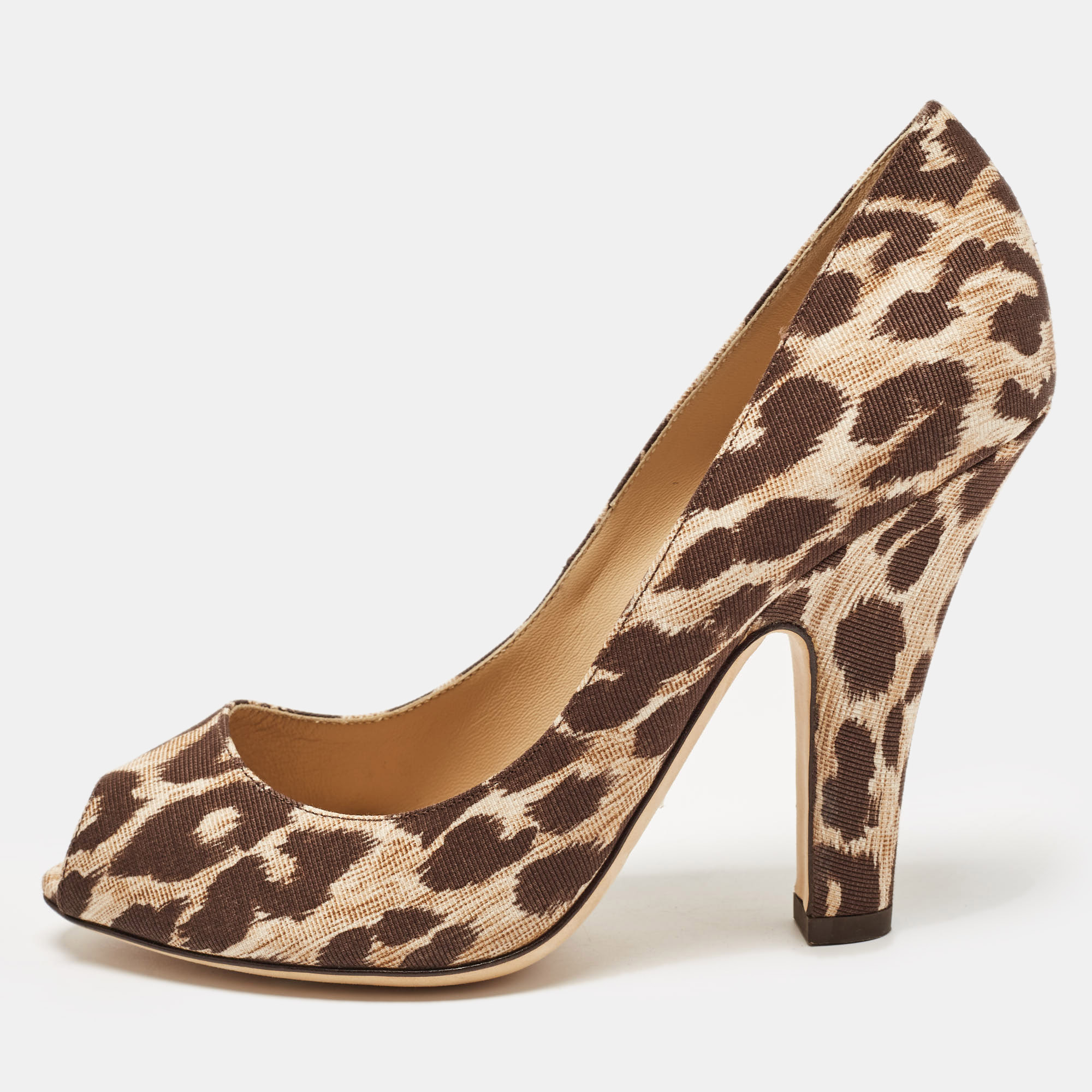 

Dolce & Gabbana Brown/Beige Animal Print Fabric Peep Toe Pumps Size