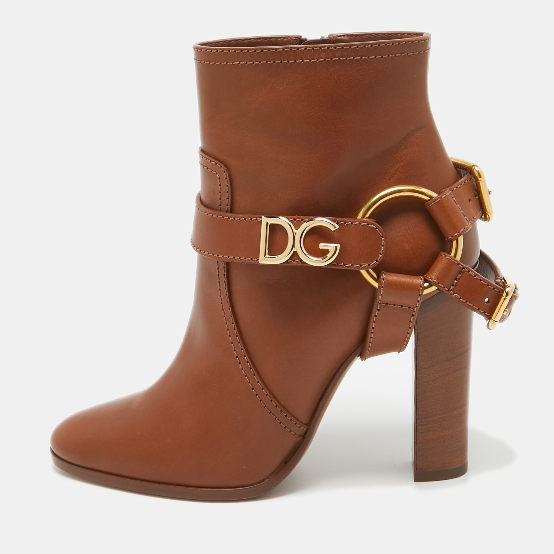 

Dolce & Gabbana Brown Leather Logo Ankle Boots Size