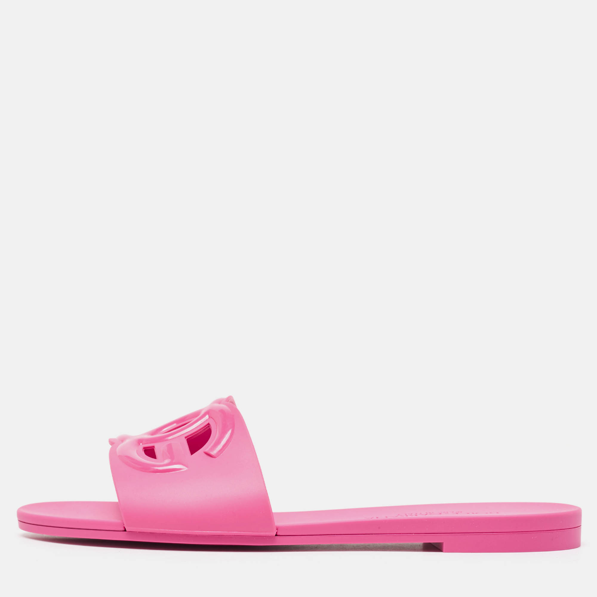 

Dolce & Gabbana Pink Rubber DG Logo Flat Slides Size