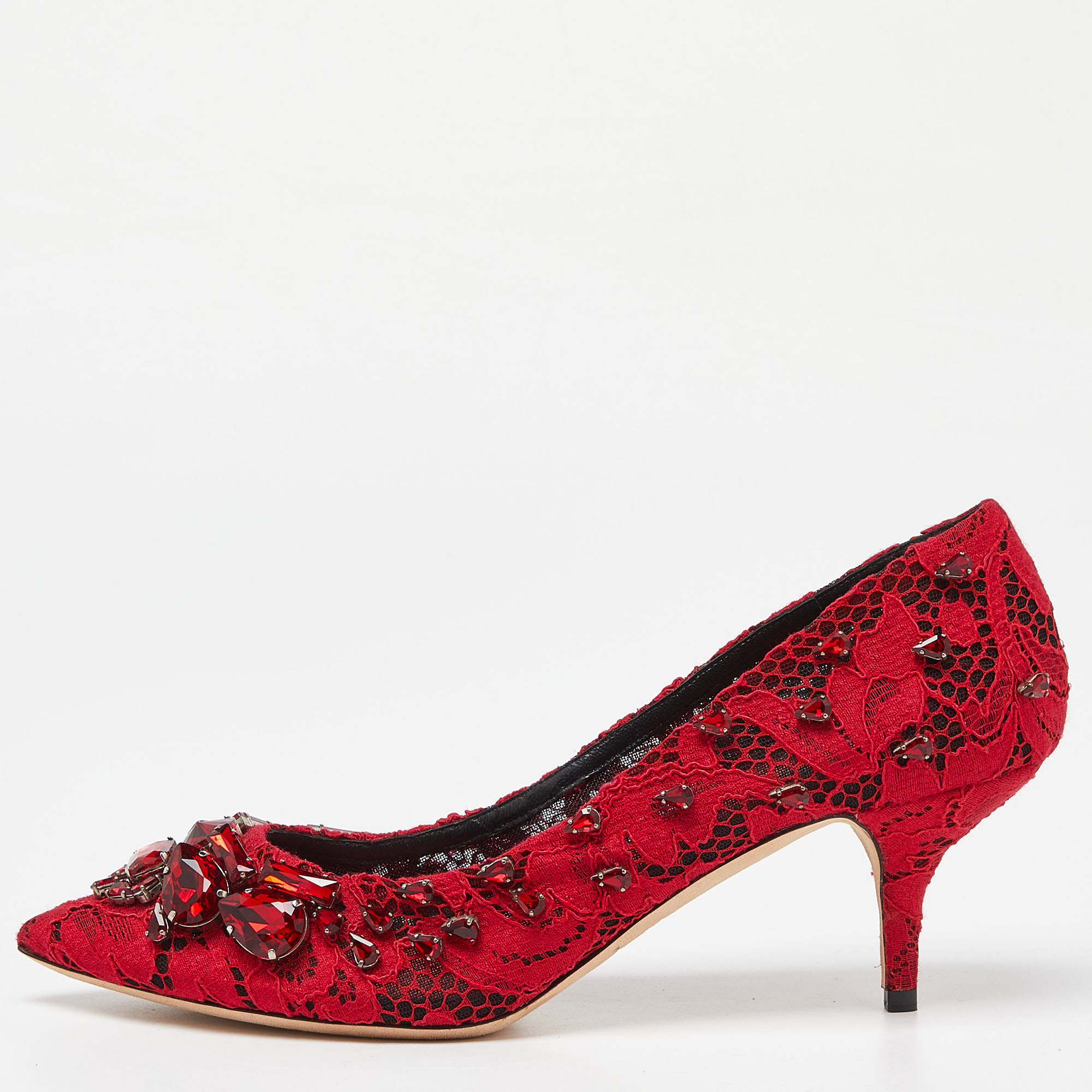 

Dolce & Gabbana Red Lace Crystal Embellished Pumps Size