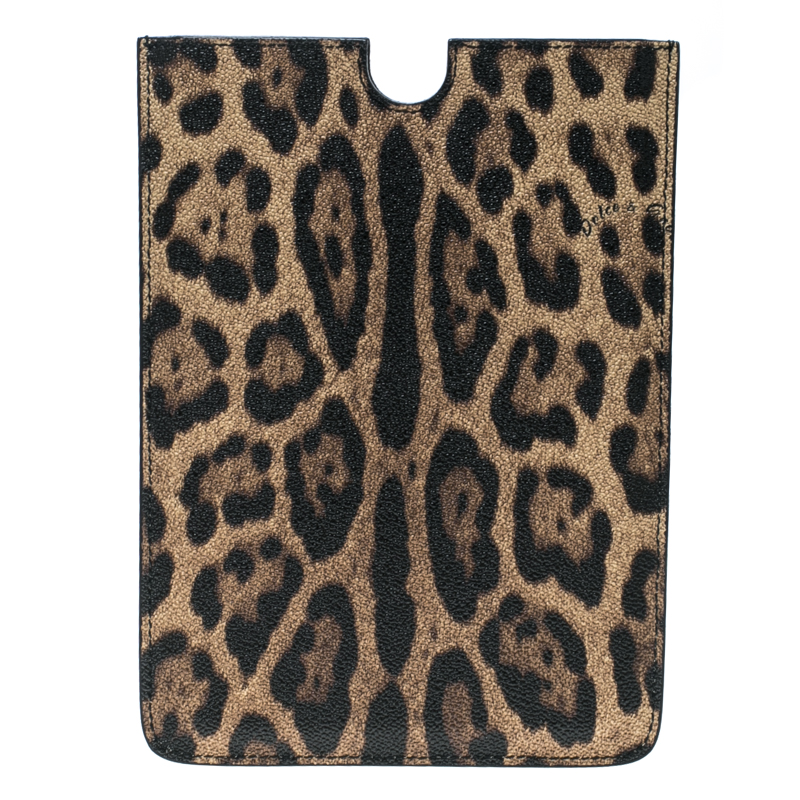 Pre Owned Dolce and Gabbana Brown Leopard Print PVC iPad Case