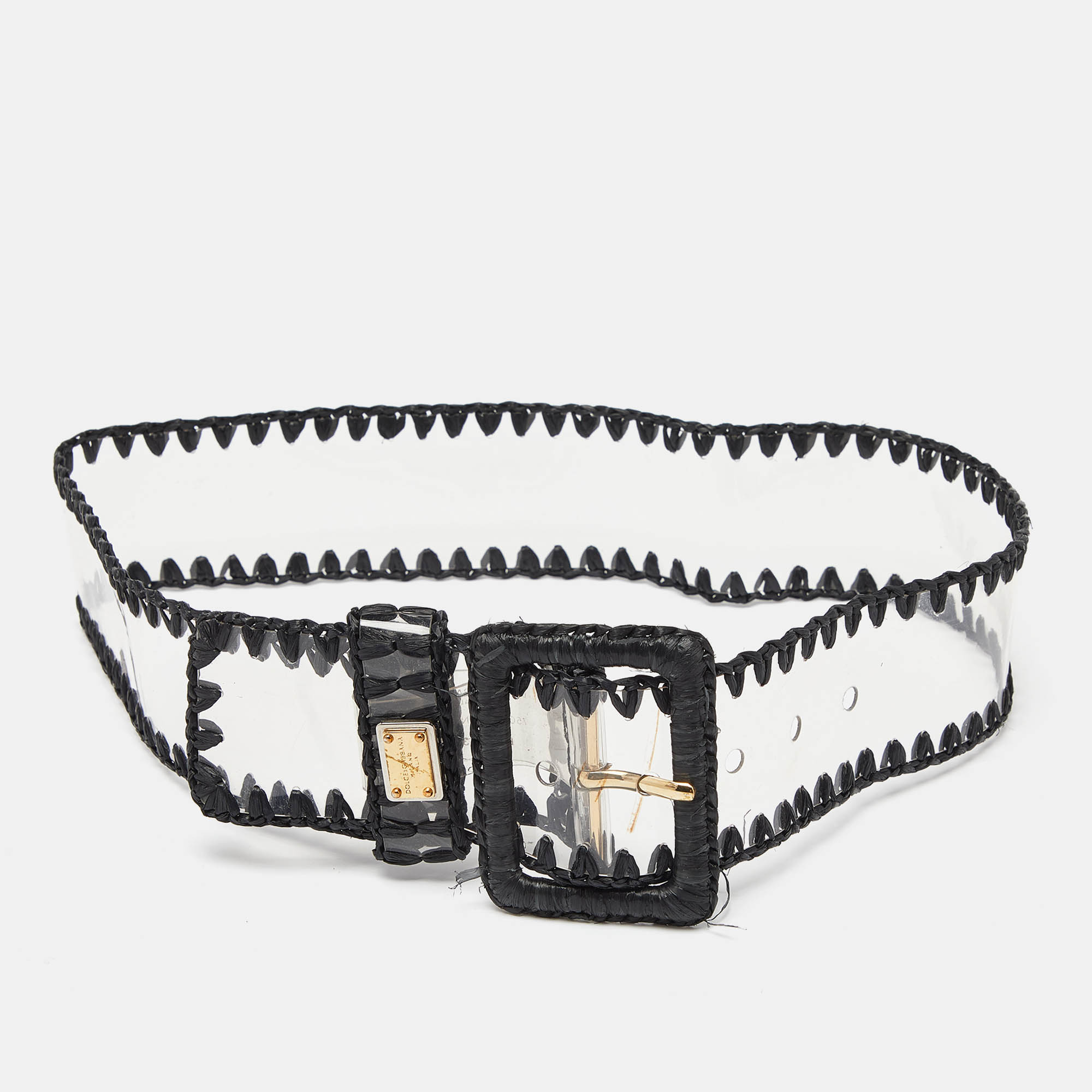

Dolce & Gabbana Black/Transparent PVC and Straw Buckle Belt 75CM