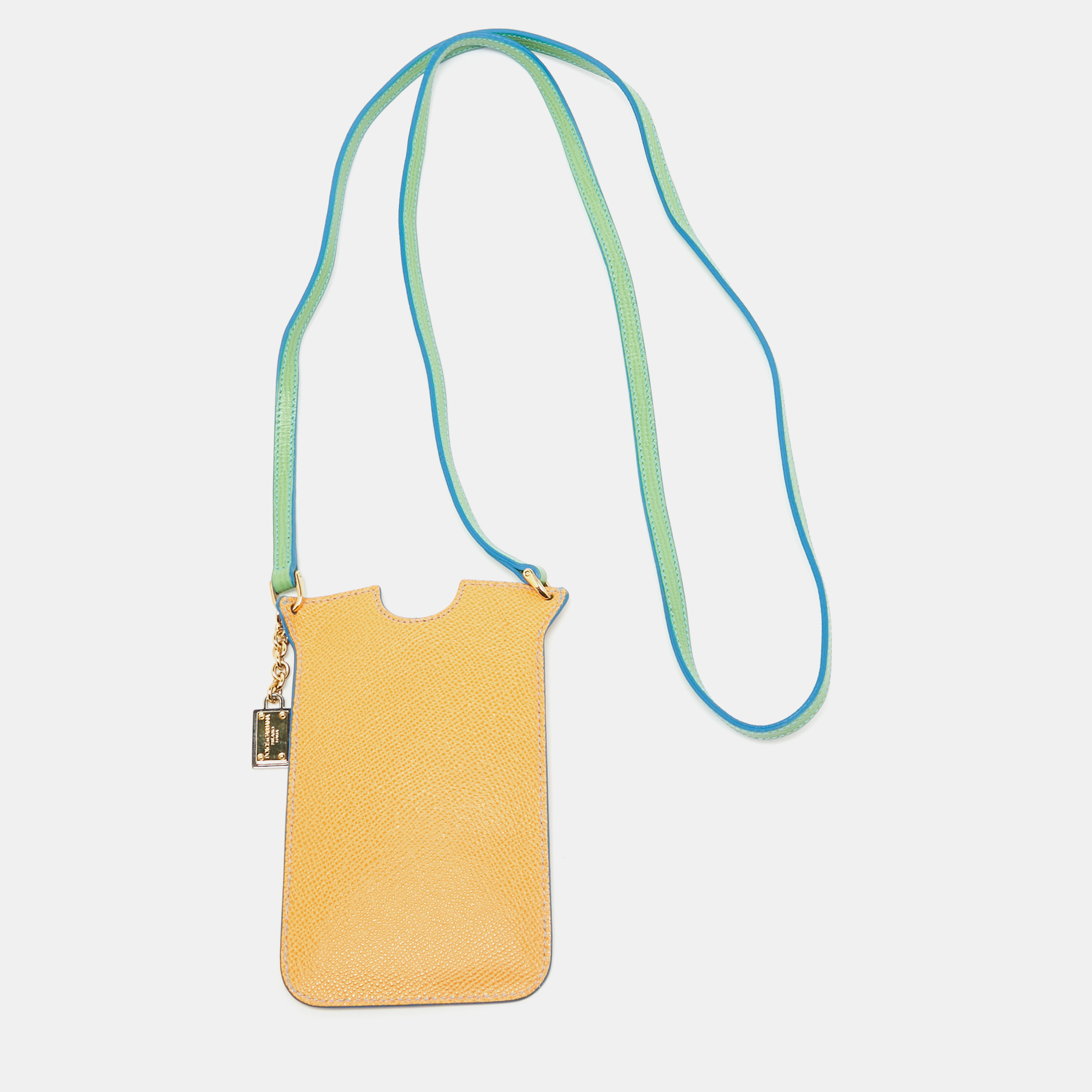 

Dolce & Gabbana Orange/Green Leather Logo Charm Phone Crossbody Bag