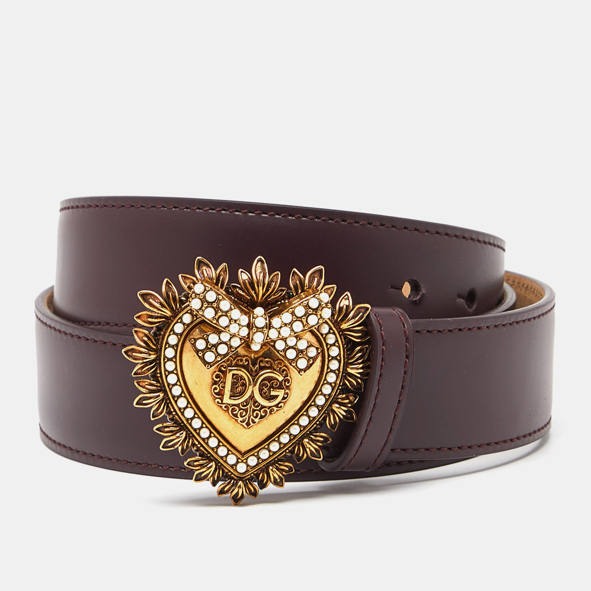 

Dolce & Gabbana Burgundy Leather Devotion Belt