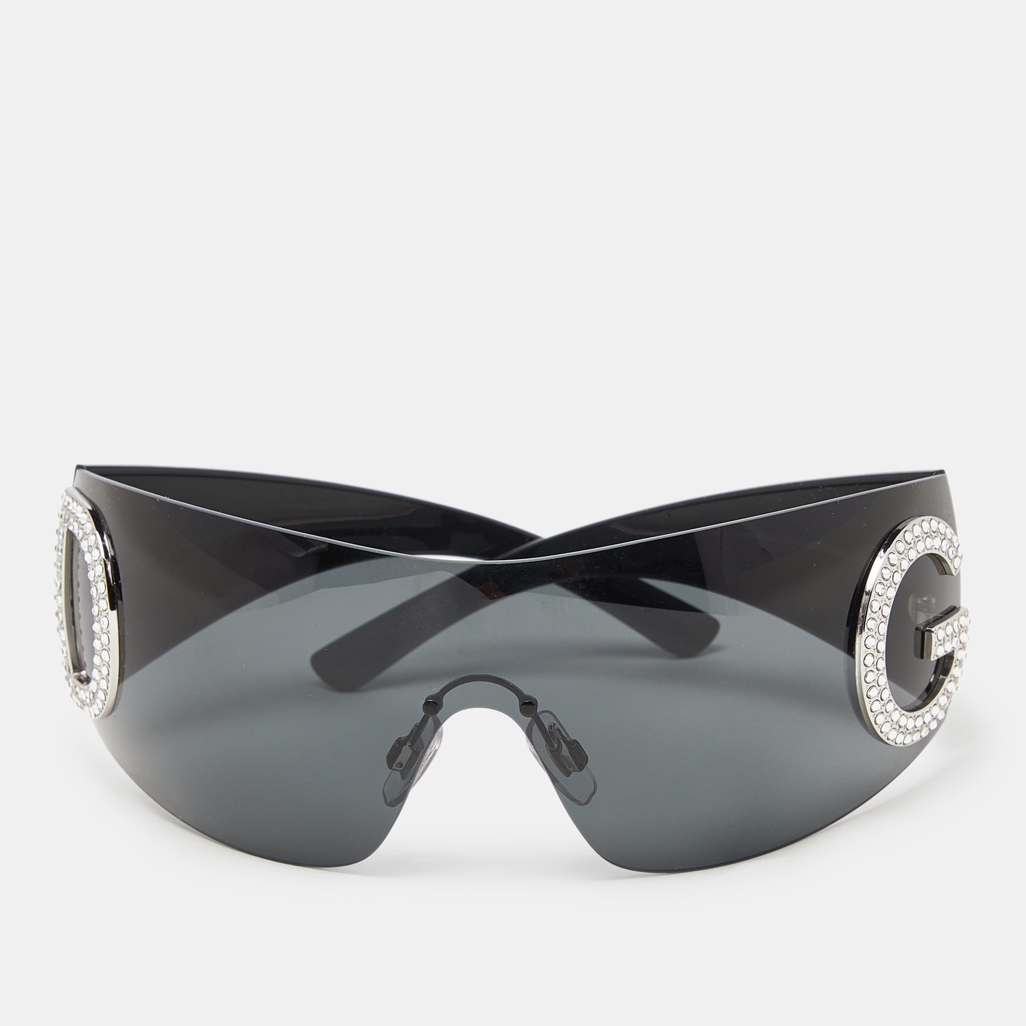 

Dolce & Gabbana Black/Grey DG2298 Crystal Embellished DG Shield Sunglasses