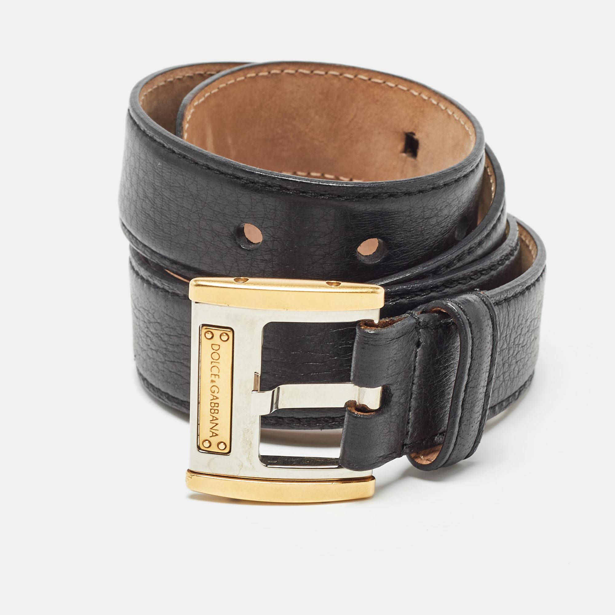 

Dolce & Gabbana Black Leather Logo Buckle Belt 85CM