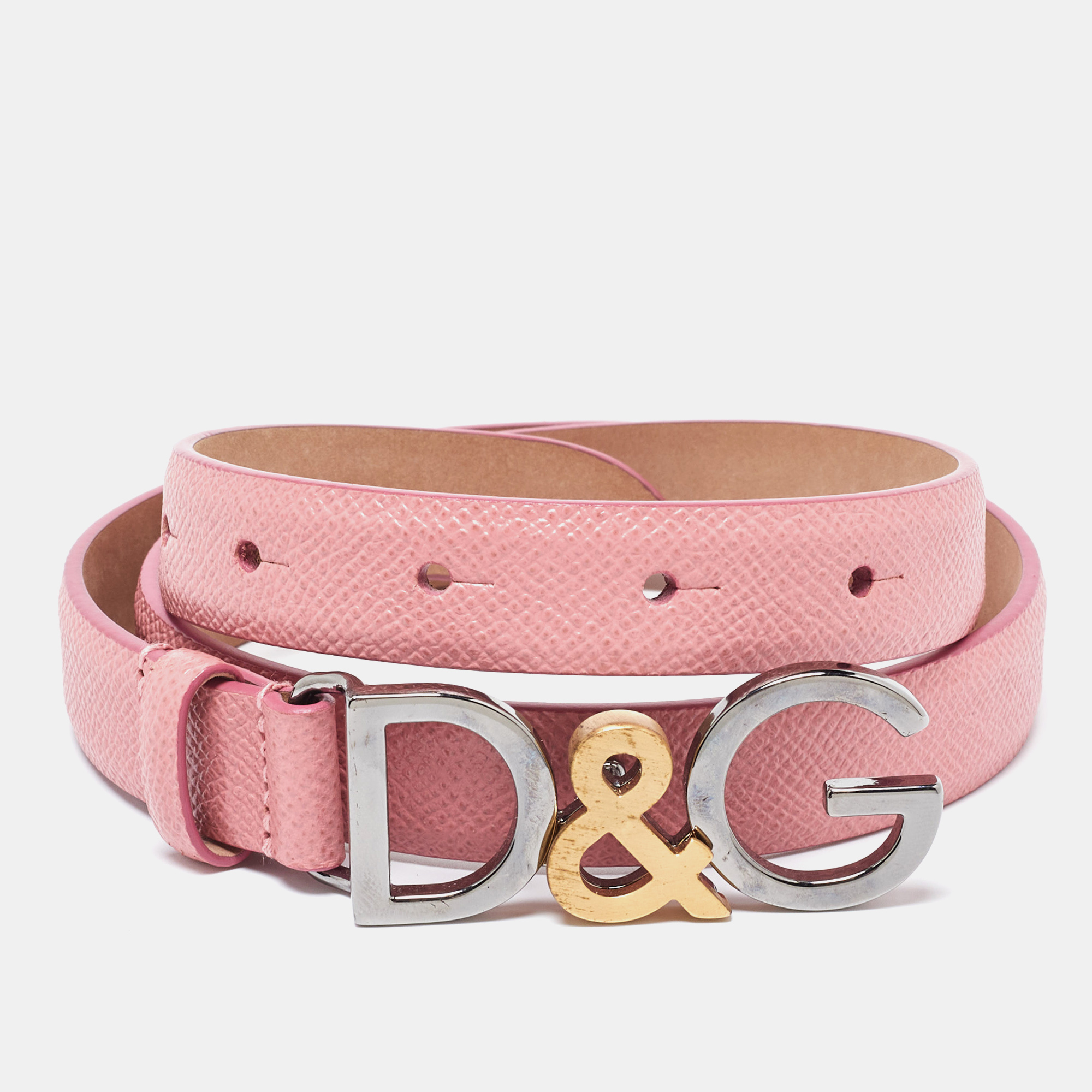 Pre-owned Dolce & Gabbana Pink Leather Buckle Belt 70cm