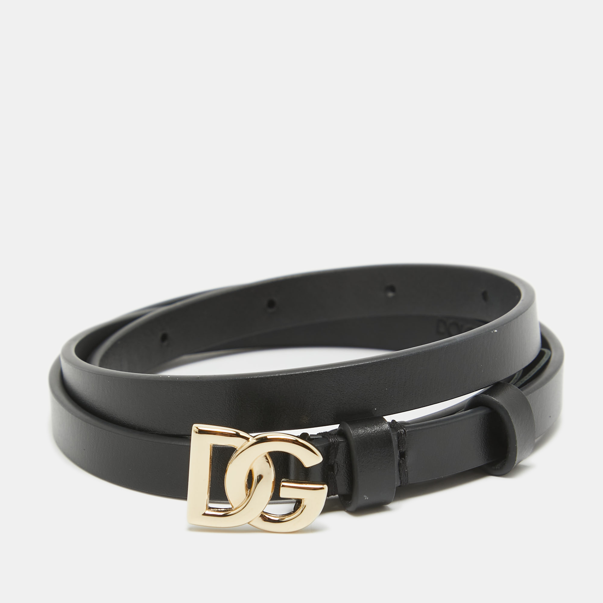 

Dolce & Gabbana Black Leather DG Logo Slim Belt