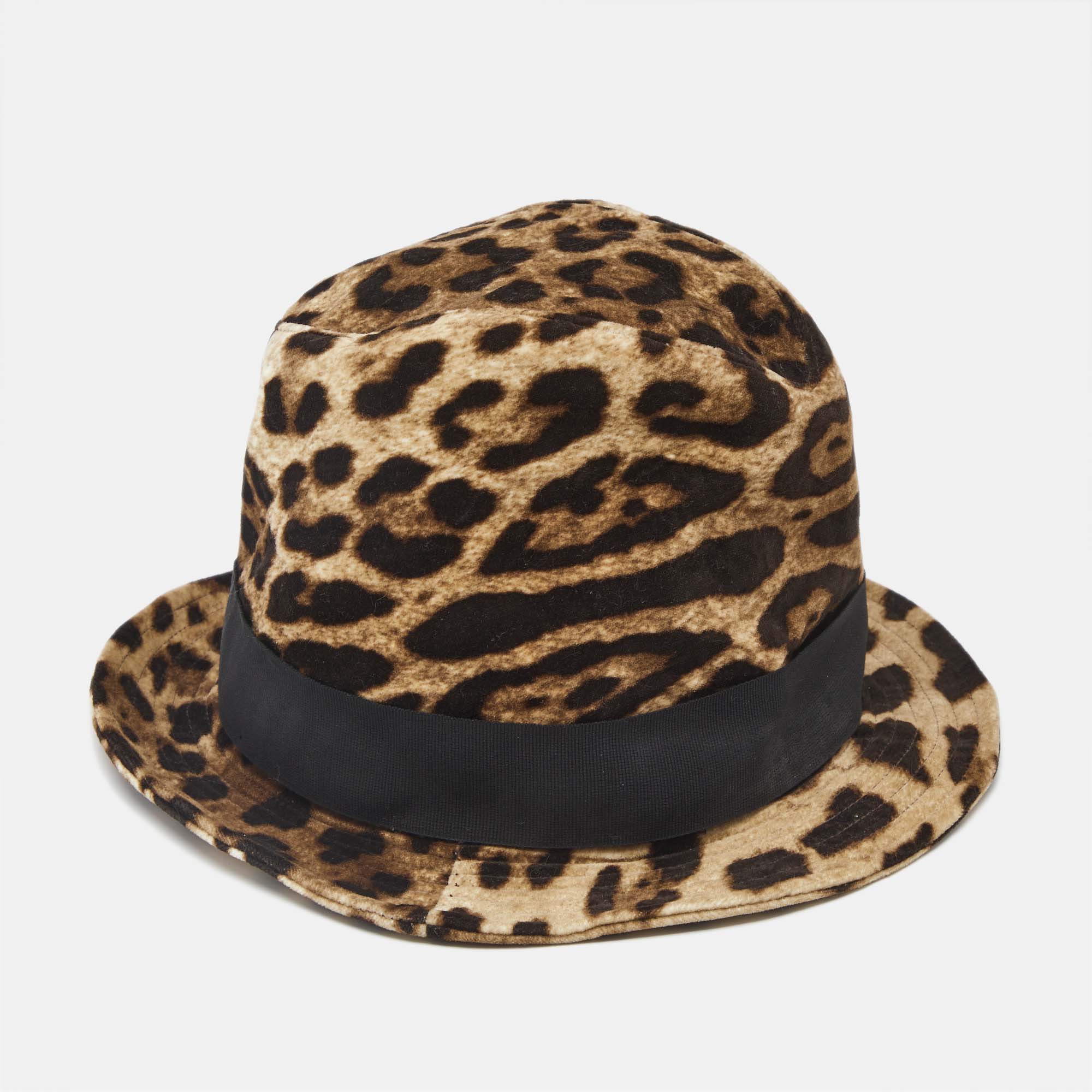 

Dolce & Gabbana Brown Leopard Print Velvet Fedora Hat