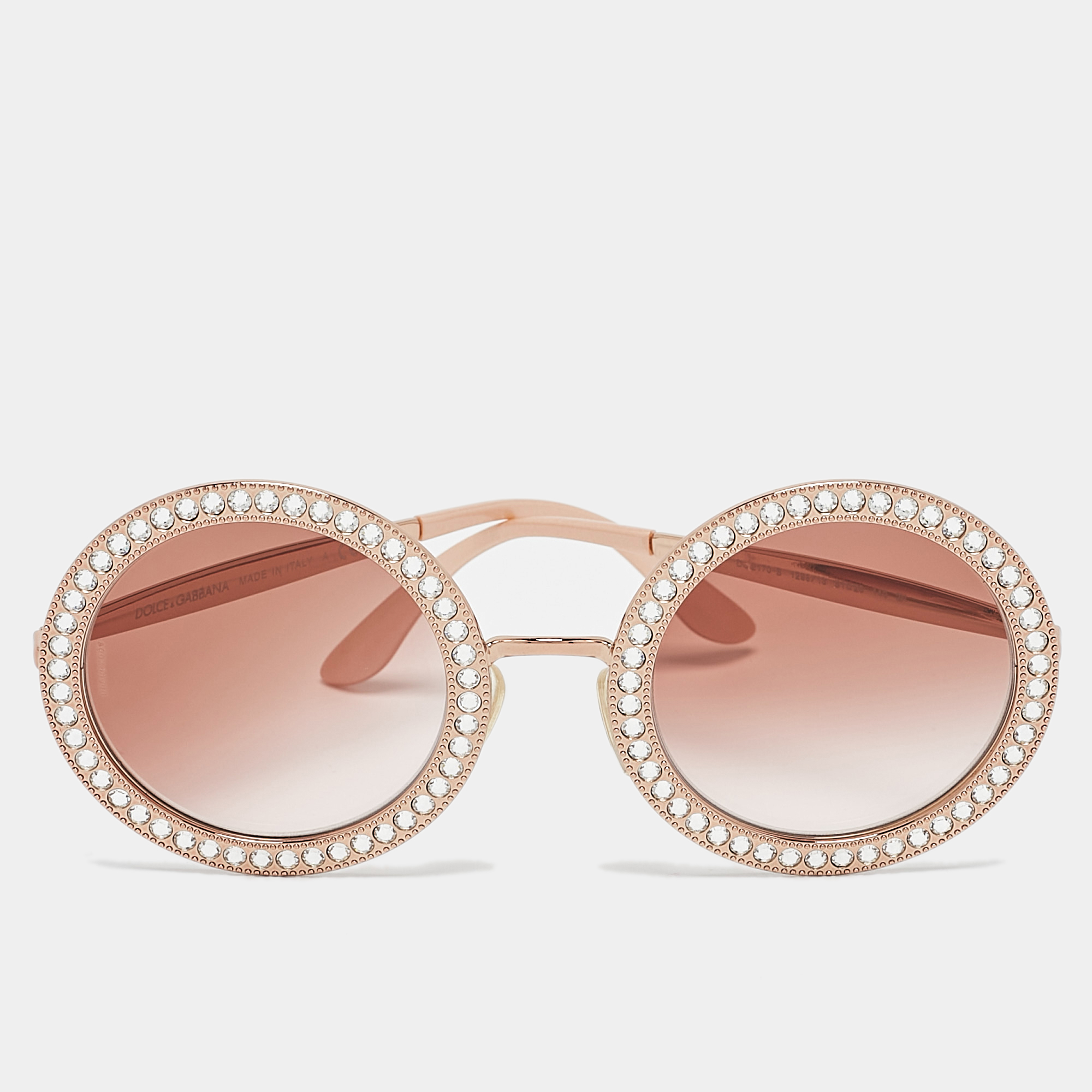 Pre-owned Dolce & Gabbana Rose Gold Gradient D 2170-b Crystals Embellished Round Sunglasses In Orange