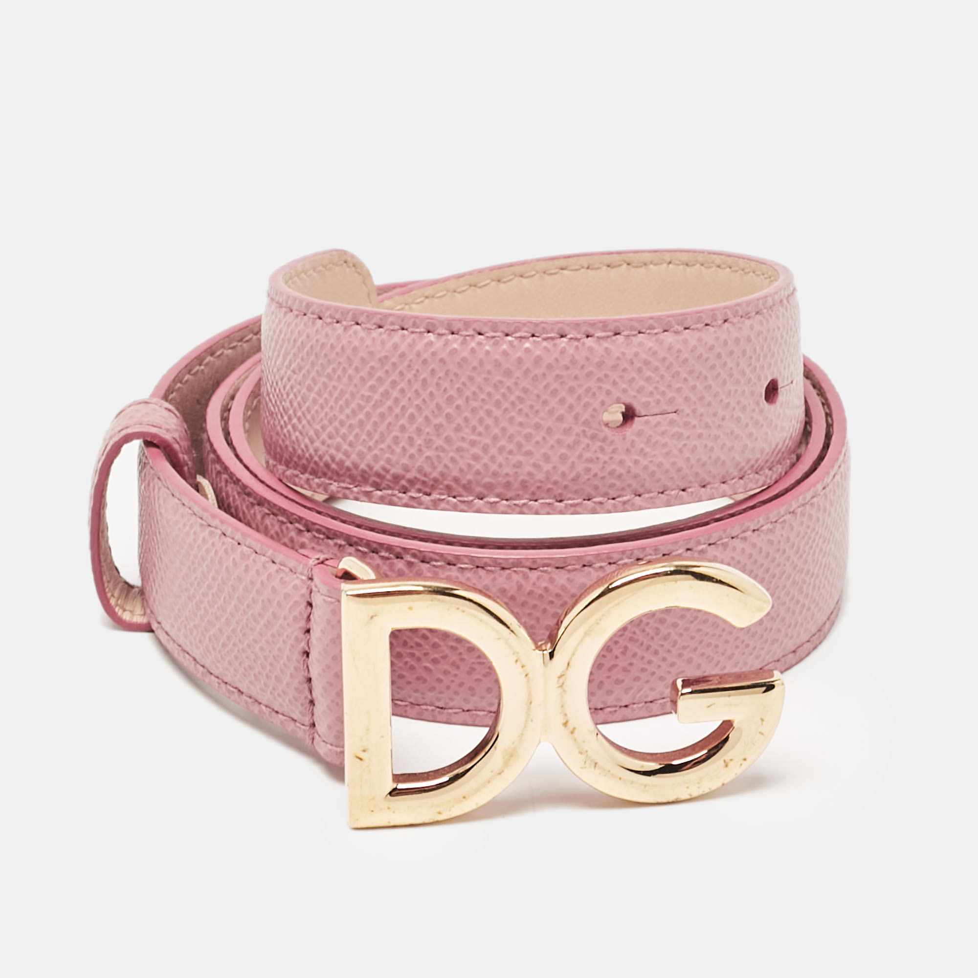 

Dolce & Gabbana Pink Leather DG Logo Buckle Belt 70CM