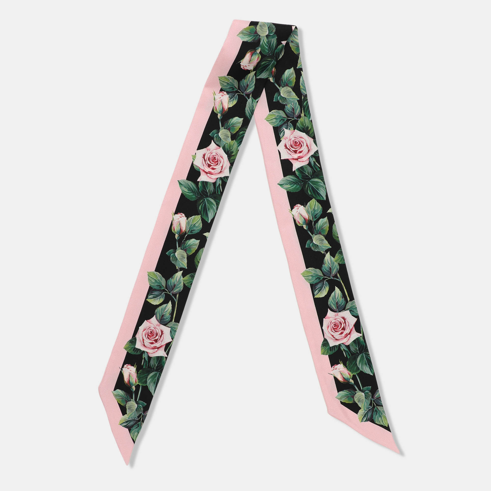 

Dolce & Gabbana Pink Rose Print Silk Bandeau Scarf