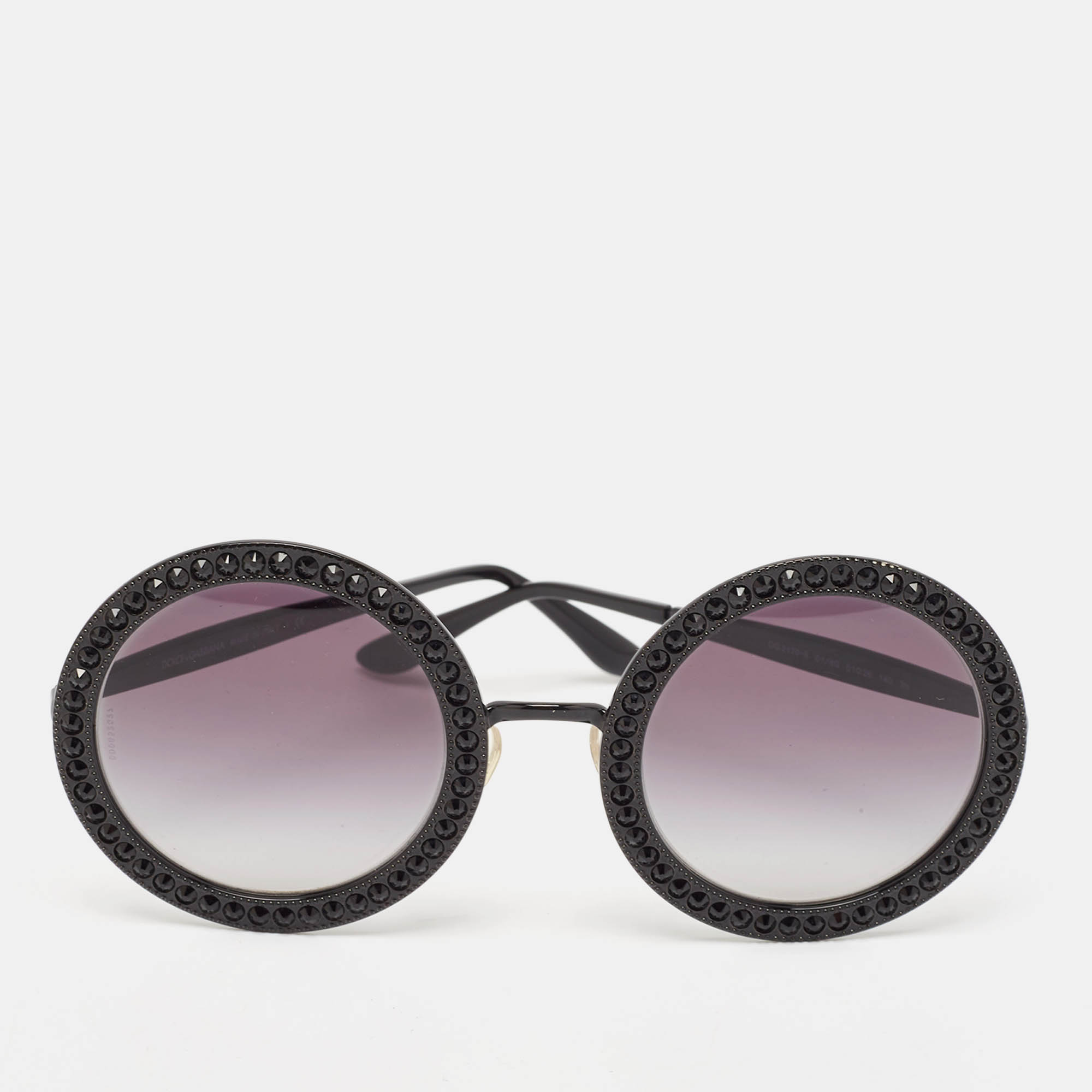 

Dolce & Gabbana Black Gradient Crystals Embellished Round Sunglasses