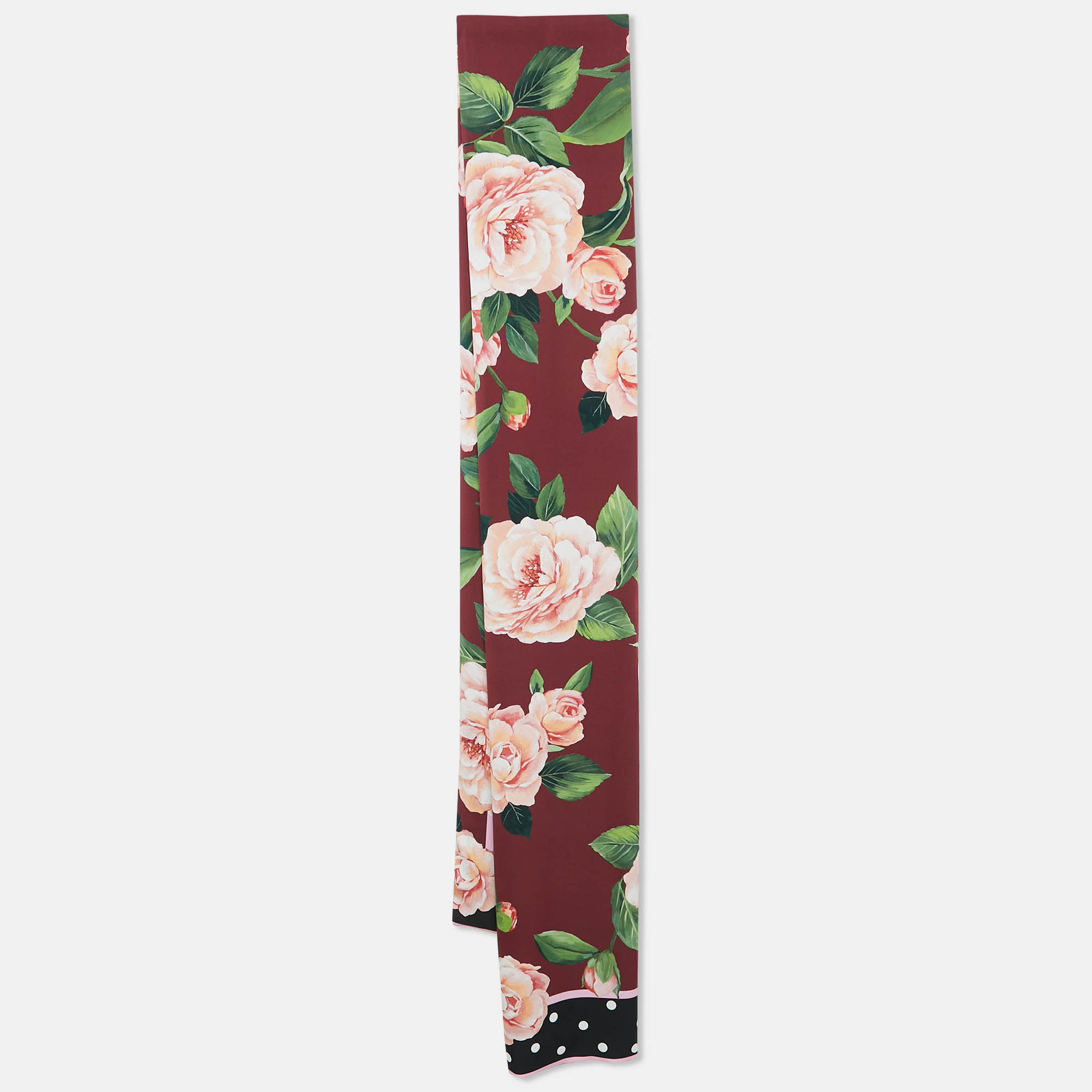 

Dolce & Gabbana Exclusive Burgundy Rose Print Silk Scarf