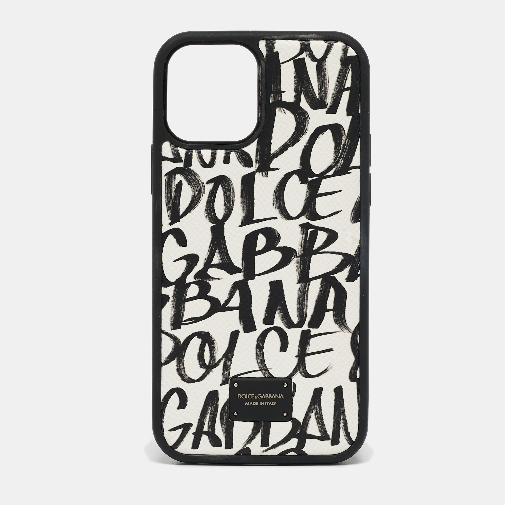 

Dolce & Gabbana Black/White Graffiti Dauphine Leather iPhone 12/12 Pro Case