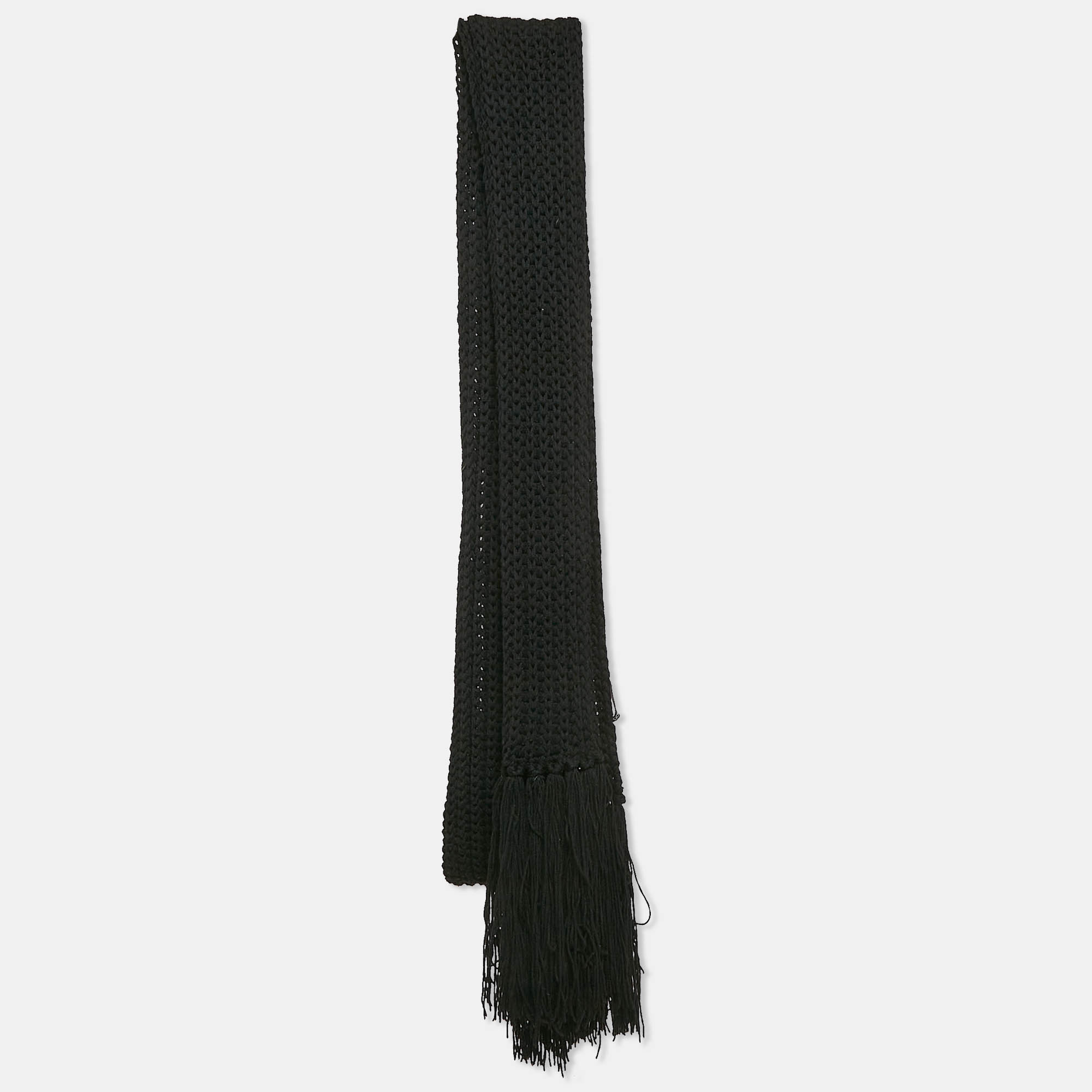 

Dolce & Gabbana Black Crochet Rib Knit Fringed Stole