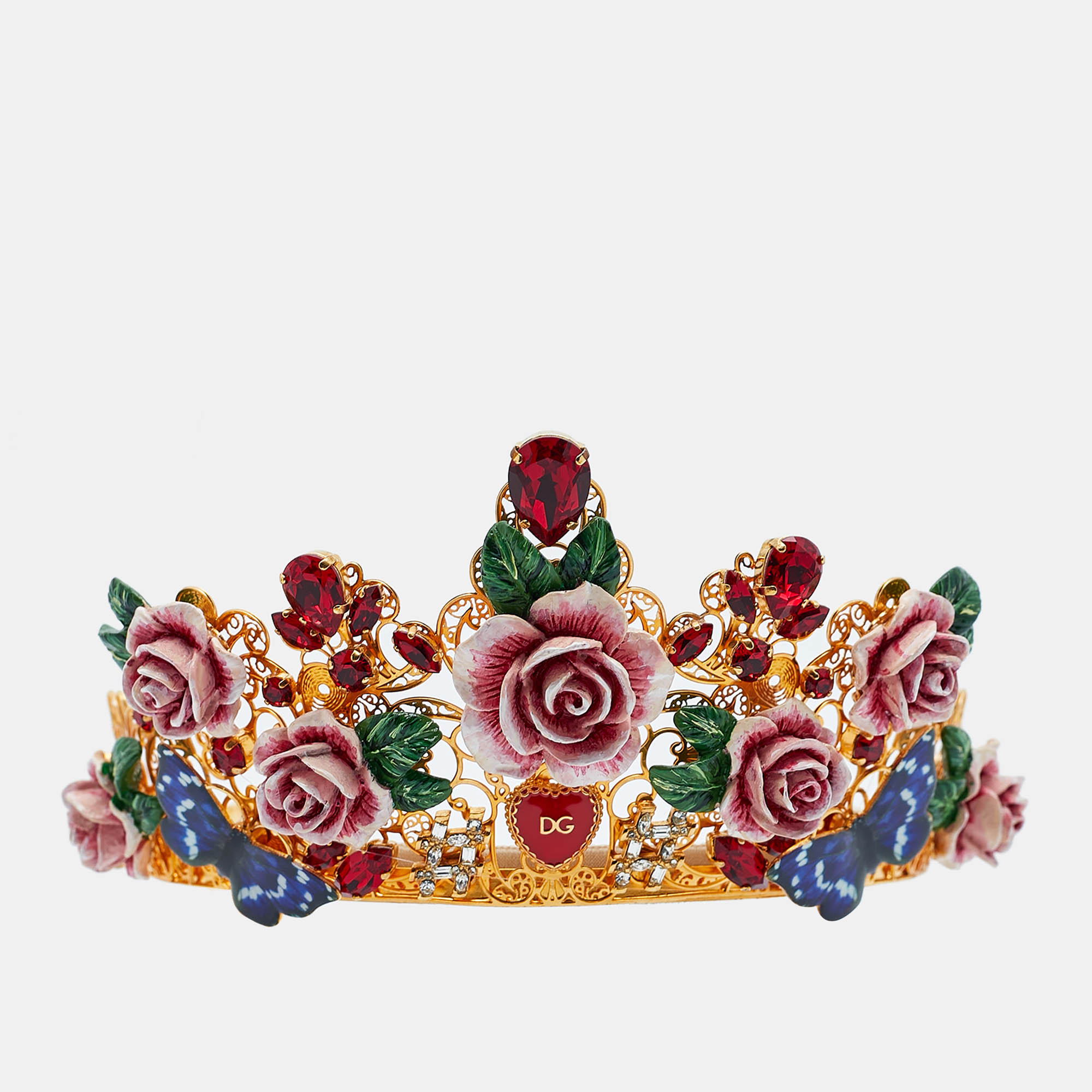 

Dolce & Gabbana Flower Crystals Enamel Composite Gold Tone Tiara Crown