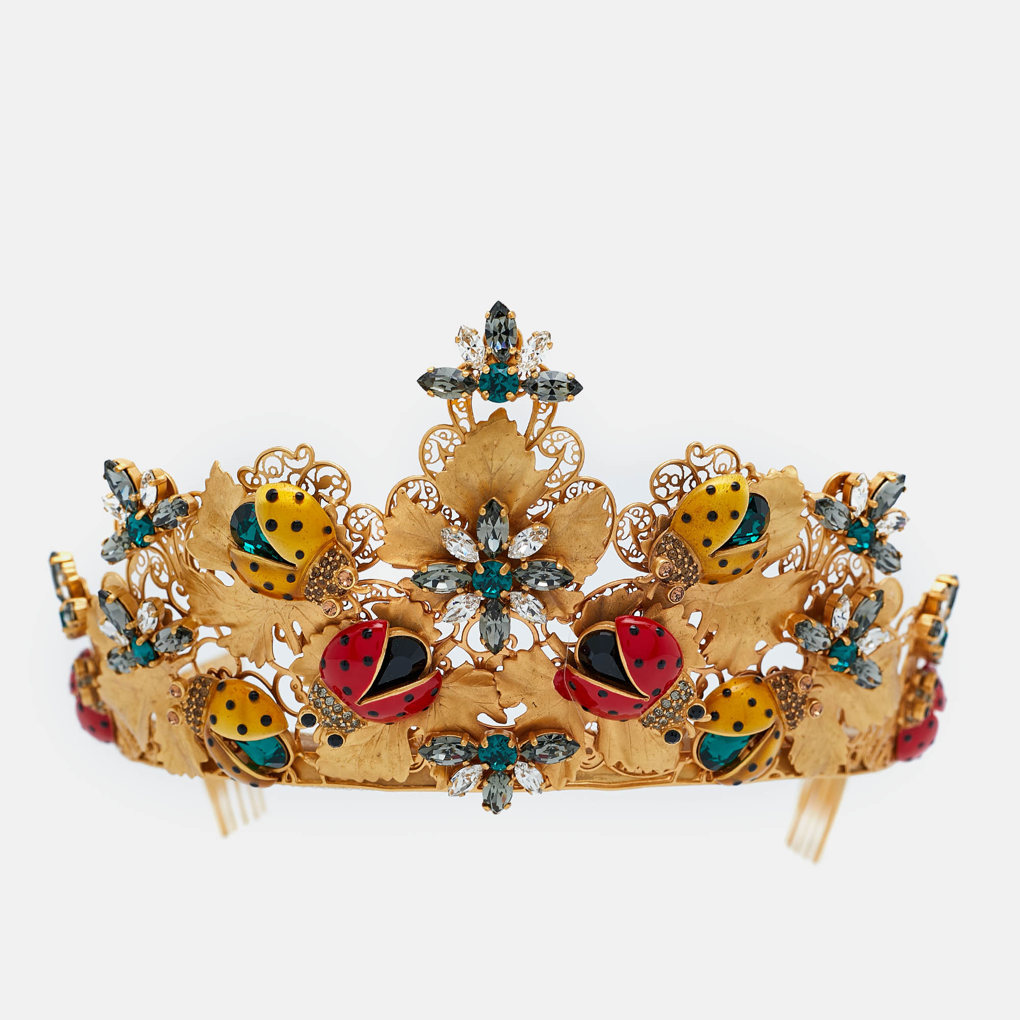 

Dolce & Gabbana Gold Tone Resin Beetle & Crystal Embellished Tiara, Multicolor