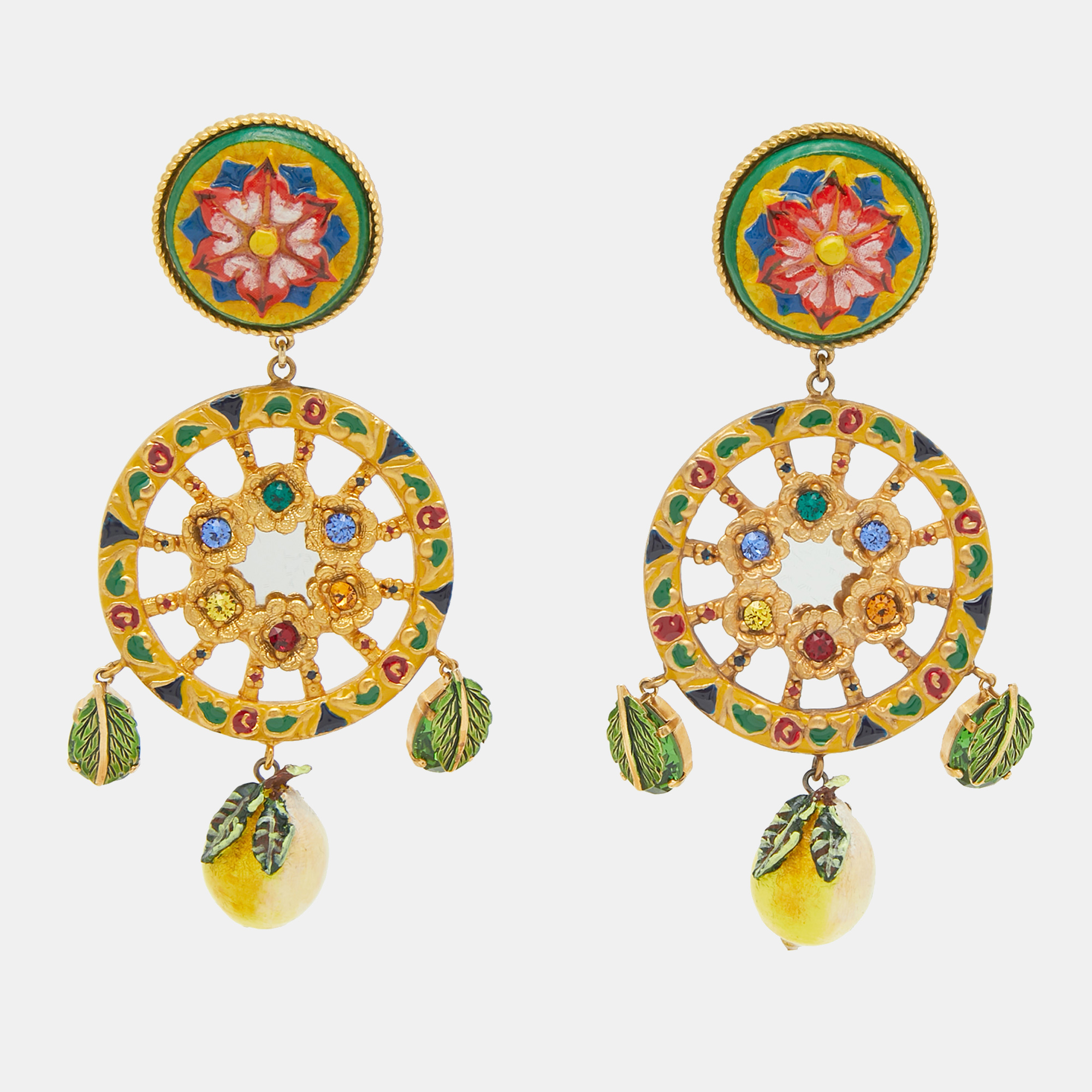 

Dolce & Gabbana Lemon Composite Enamel Crystals Gold Tone Earrings