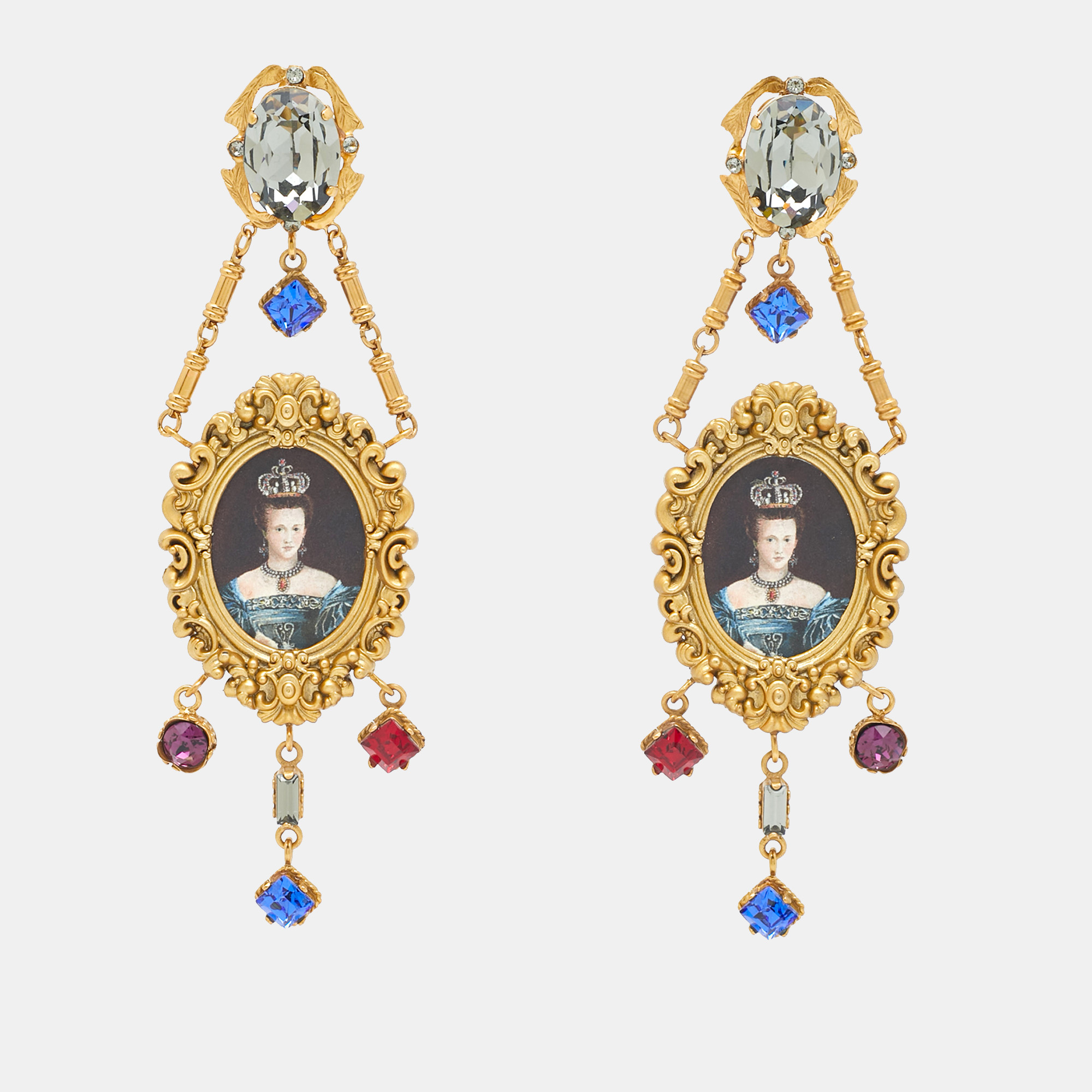 

Dolce & Gabbana Composite Painting Crystals Gold Tone Earrings