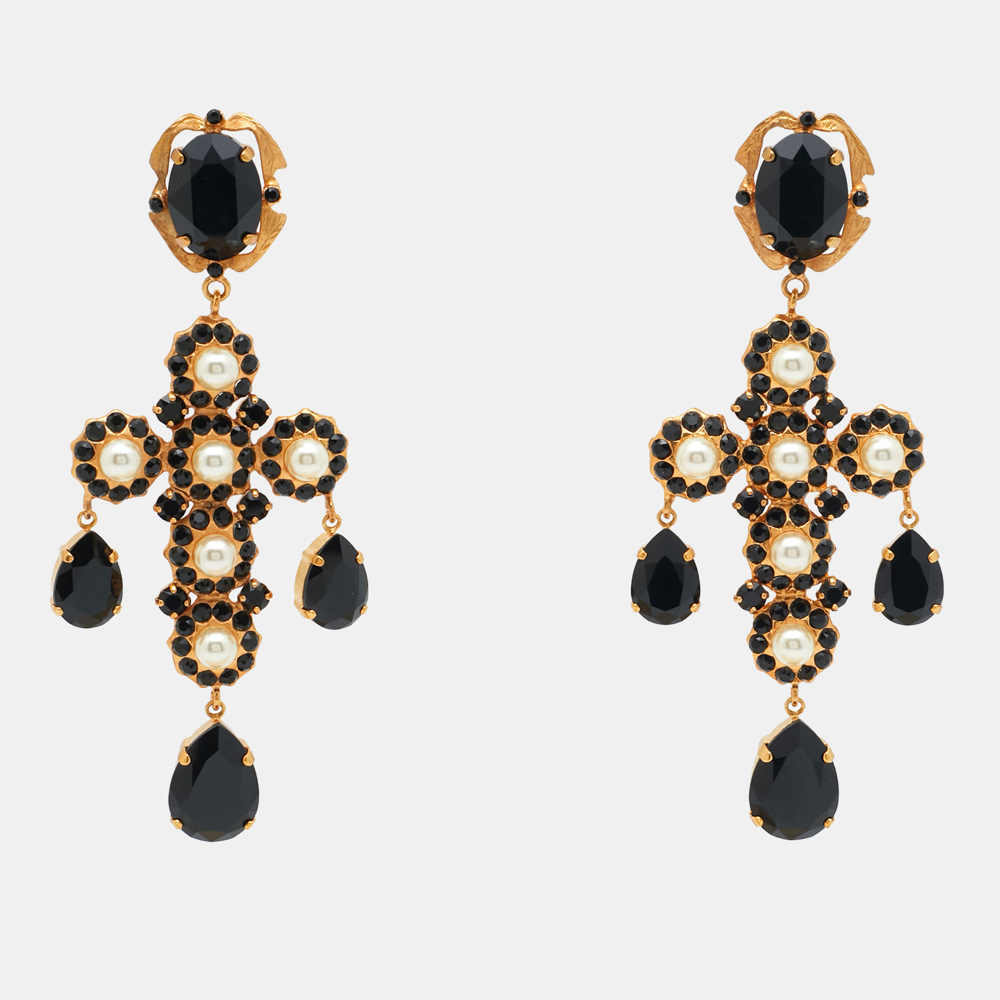 

Dolce & Gabbana Cross Crystals Faux Pearl Gold Tone Earrings