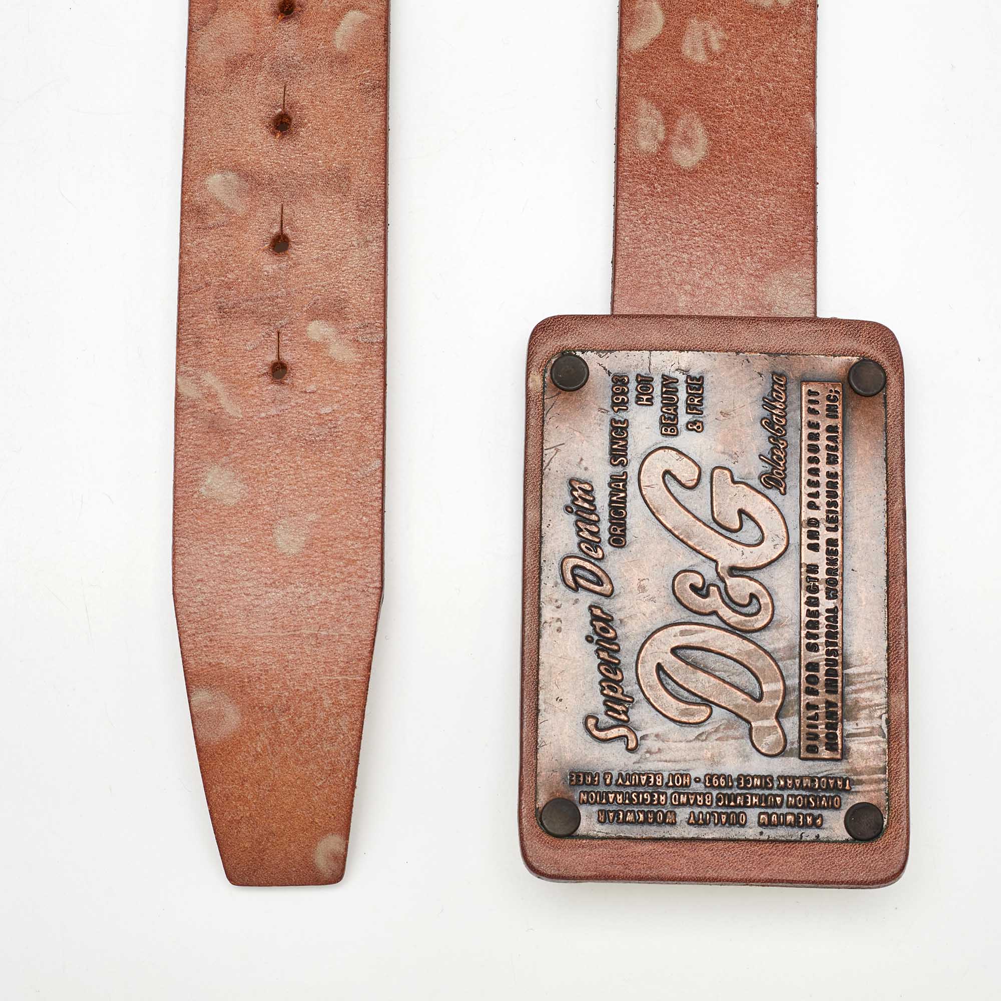Dolce & Gabbana Brown Leather Vintage Logo Plaque Belt 100CM 