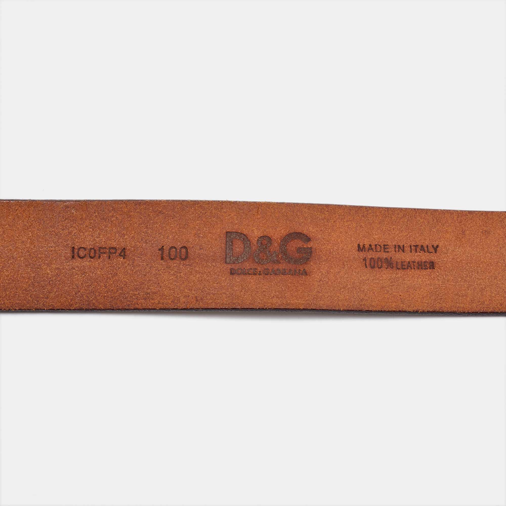 Dolce & Gabbana Brown Leather Vintage Logo Plaque Belt 100CM 