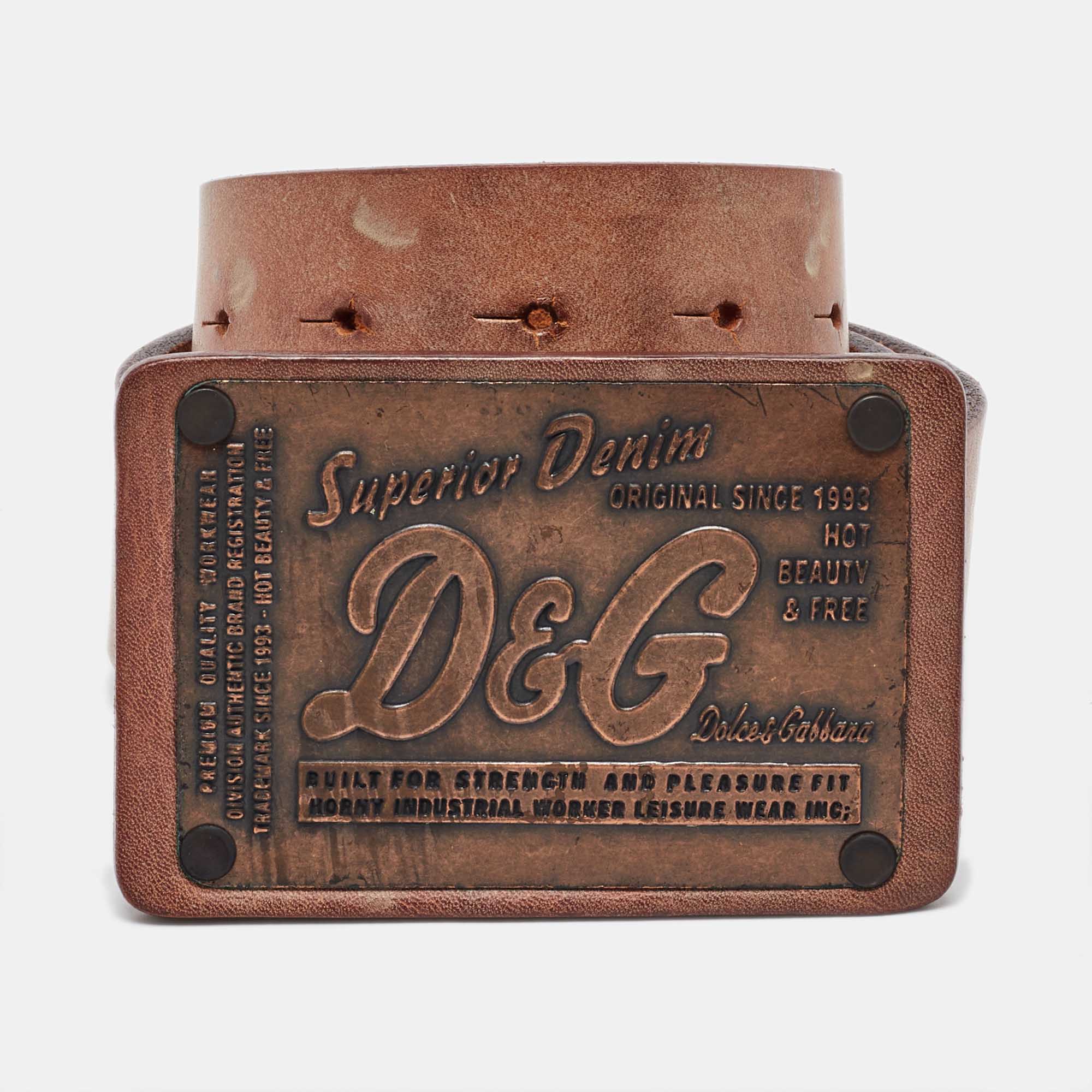 

Dolce & Gabbana Brown Leather Vintage Logo Plaque Belt 100CM