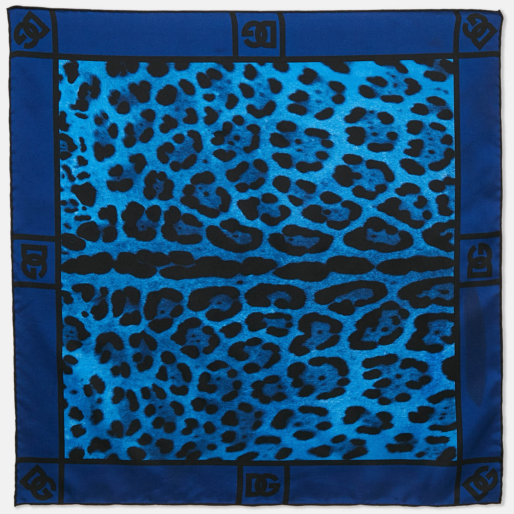 

Dolce & Gabbana Blue Leopard Print Silk Square Scarf