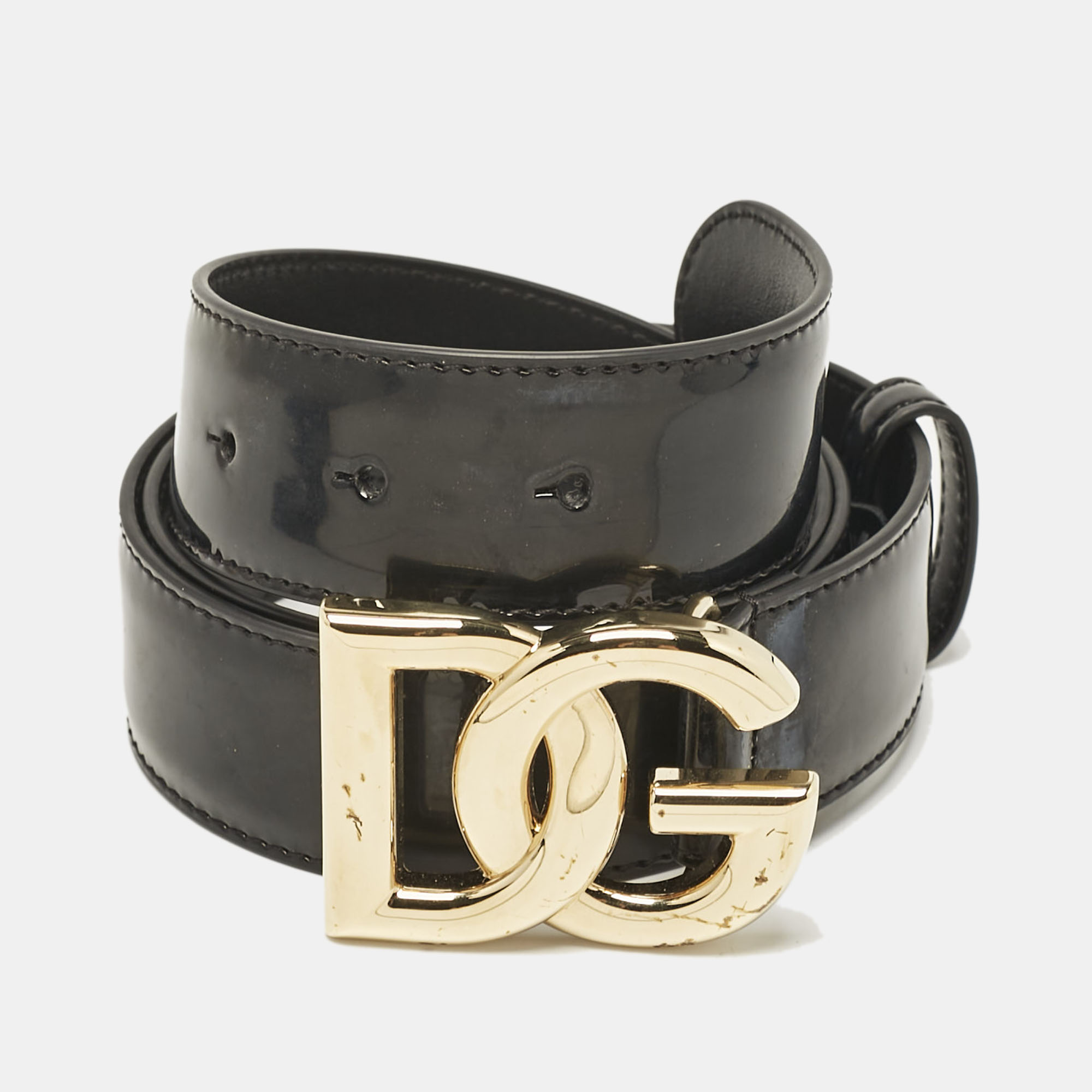 

Dolce & Gabbana Black Leather DG Logo Belt 85CM