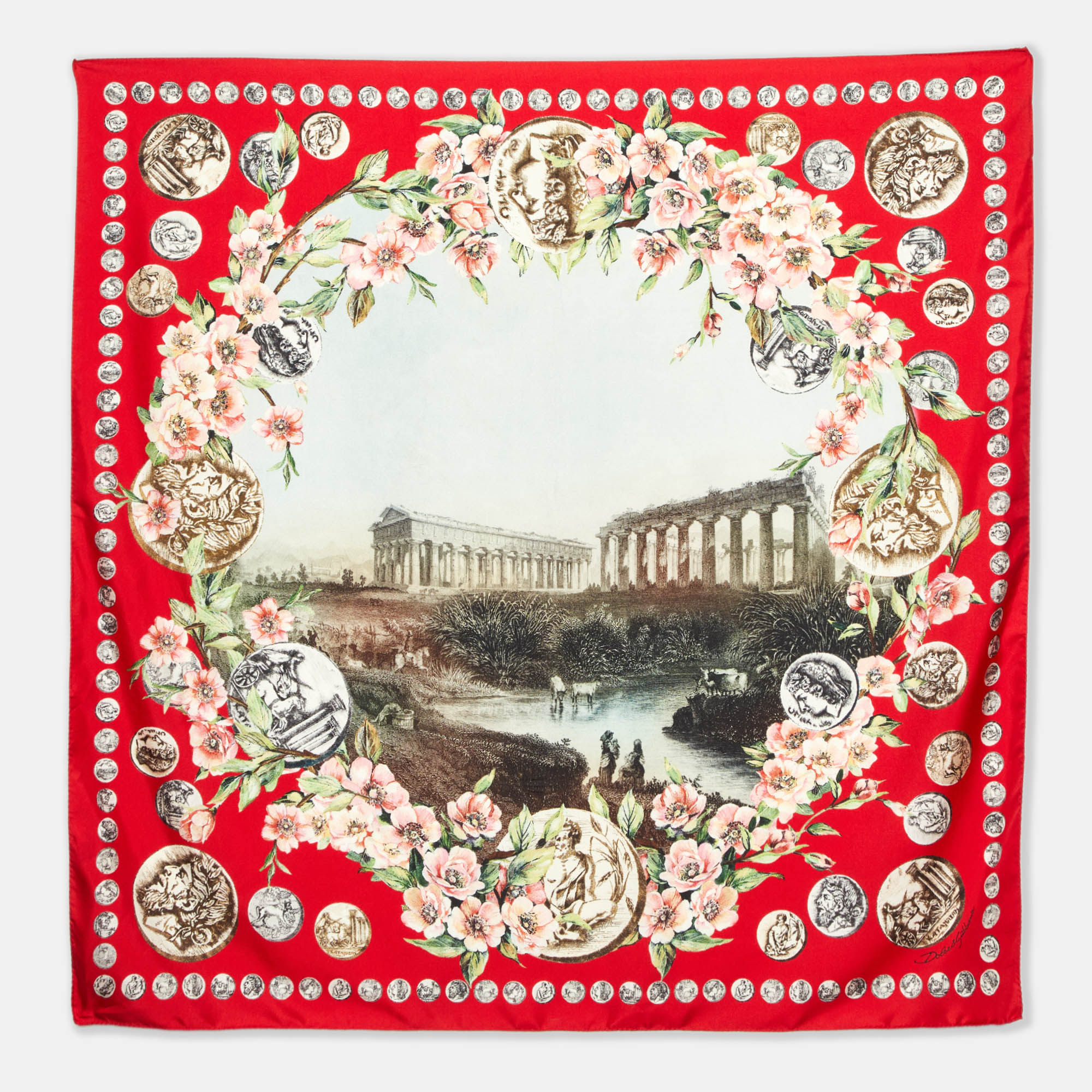 

Dolce & Gabbana Red Printed Silk Scarf