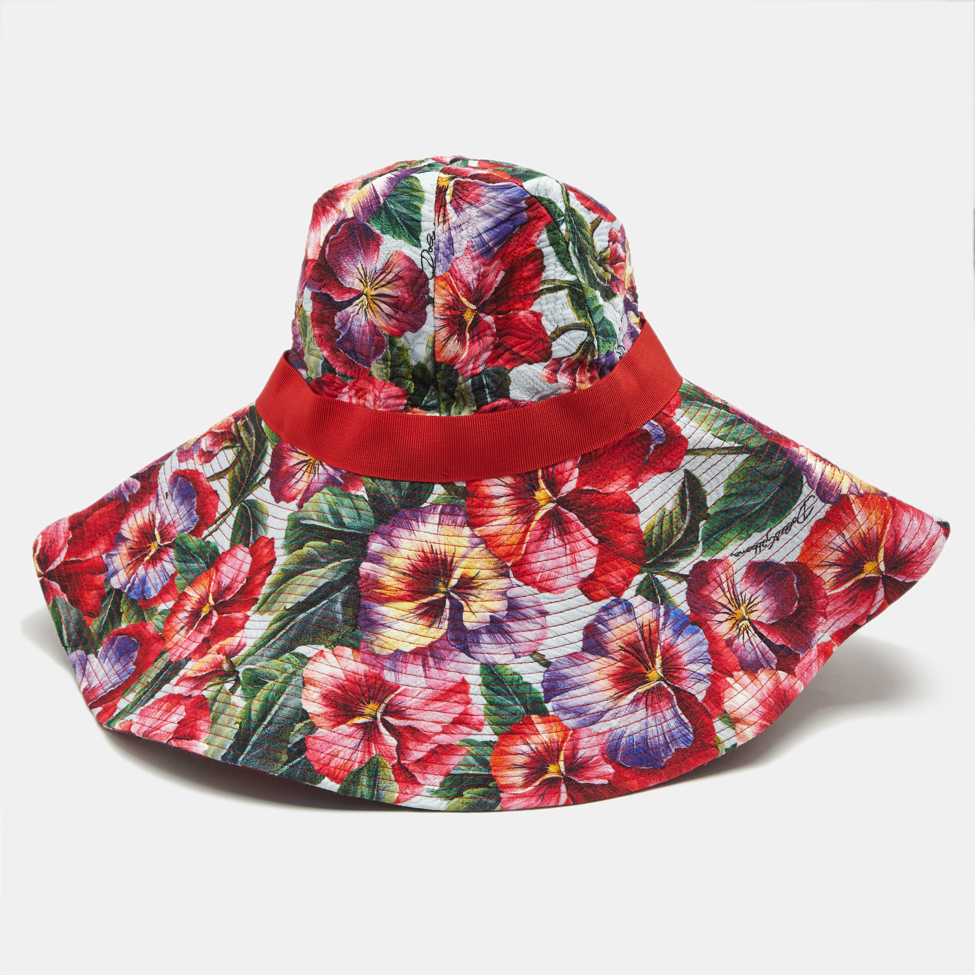 

Dolce & Gabbana Red Poppy Print Cotton Wide Brim Hat 57