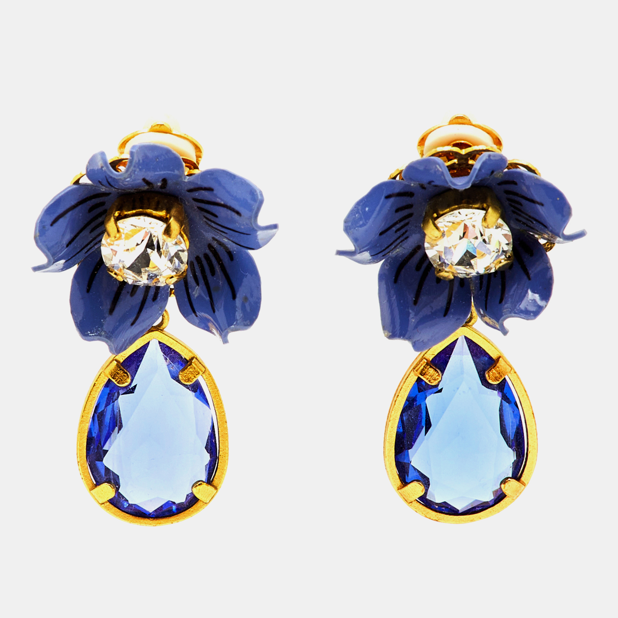 

Dolce & Gabbana Blue Flower Crystals Resin Drop Earrings