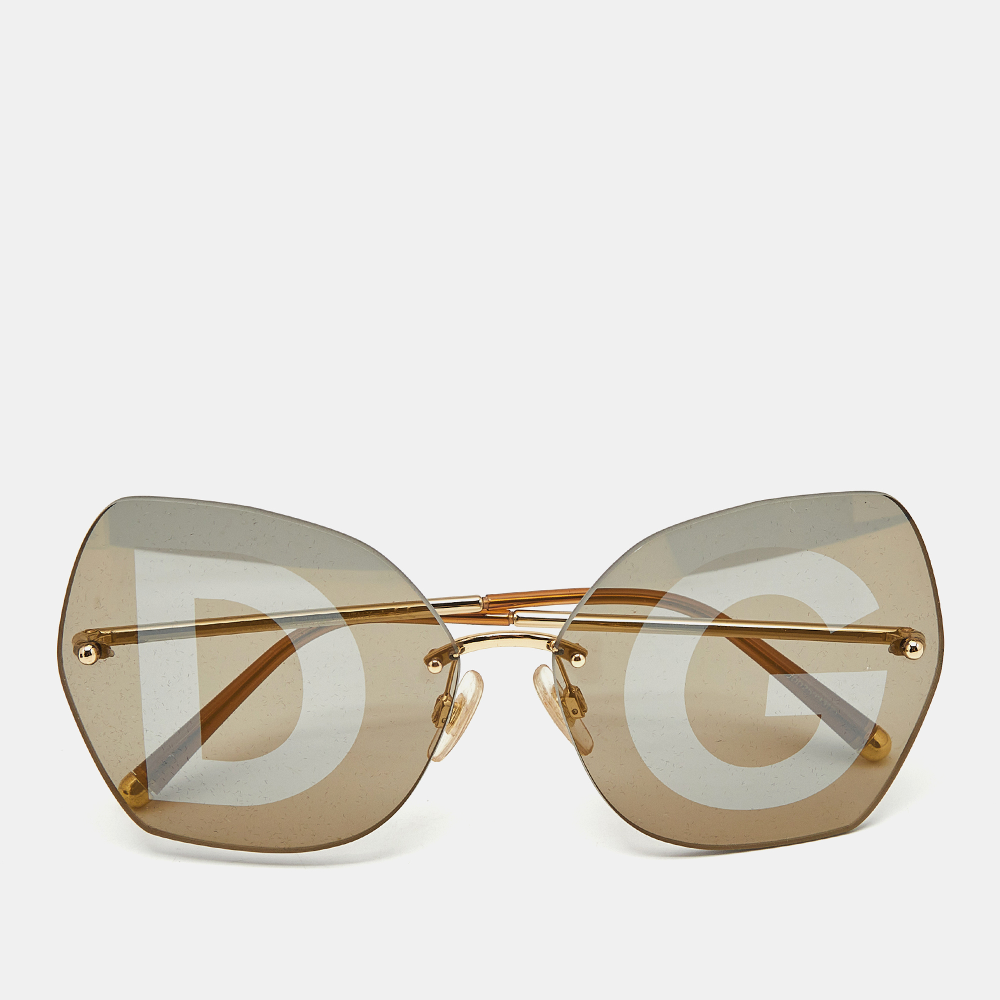 

Dolce & Gabbana Grey/Gold Tone DG2204 Logo Butterfly Sunglasses