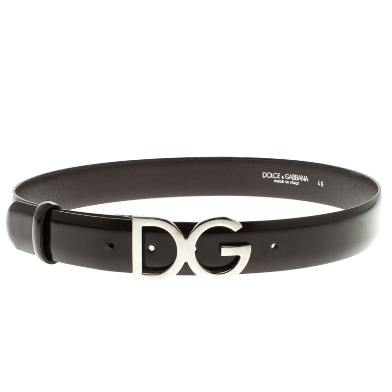 Dolce and Gabbana Dark Brown Glossy Leather DG Logo Buckle Belt 85cm