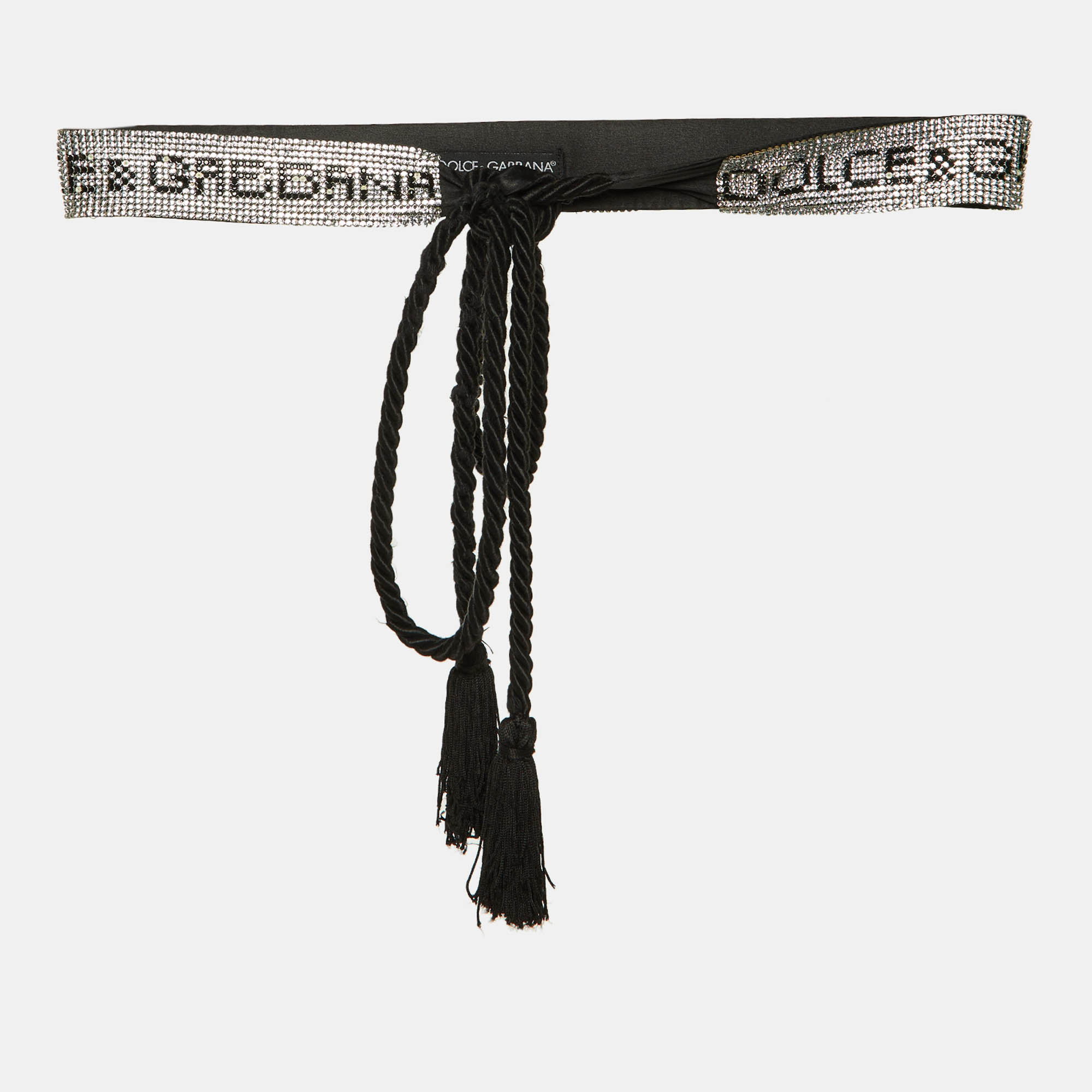 Dolce & Gabbana Black Crystal Logo Waist Belt