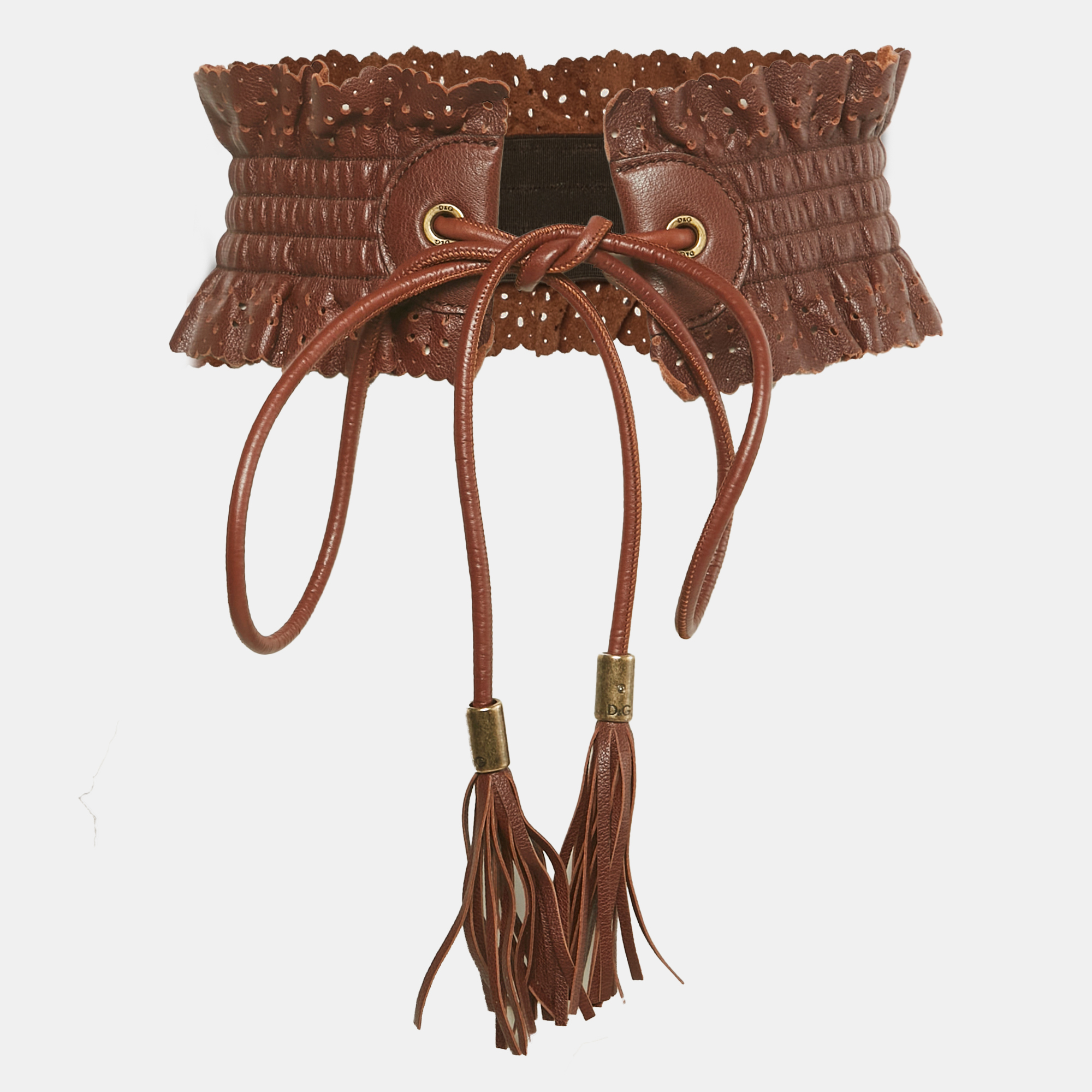 Pre-owned Dolce & Gabbana Brown Leather Tassel Waist Wide Belt 70cm