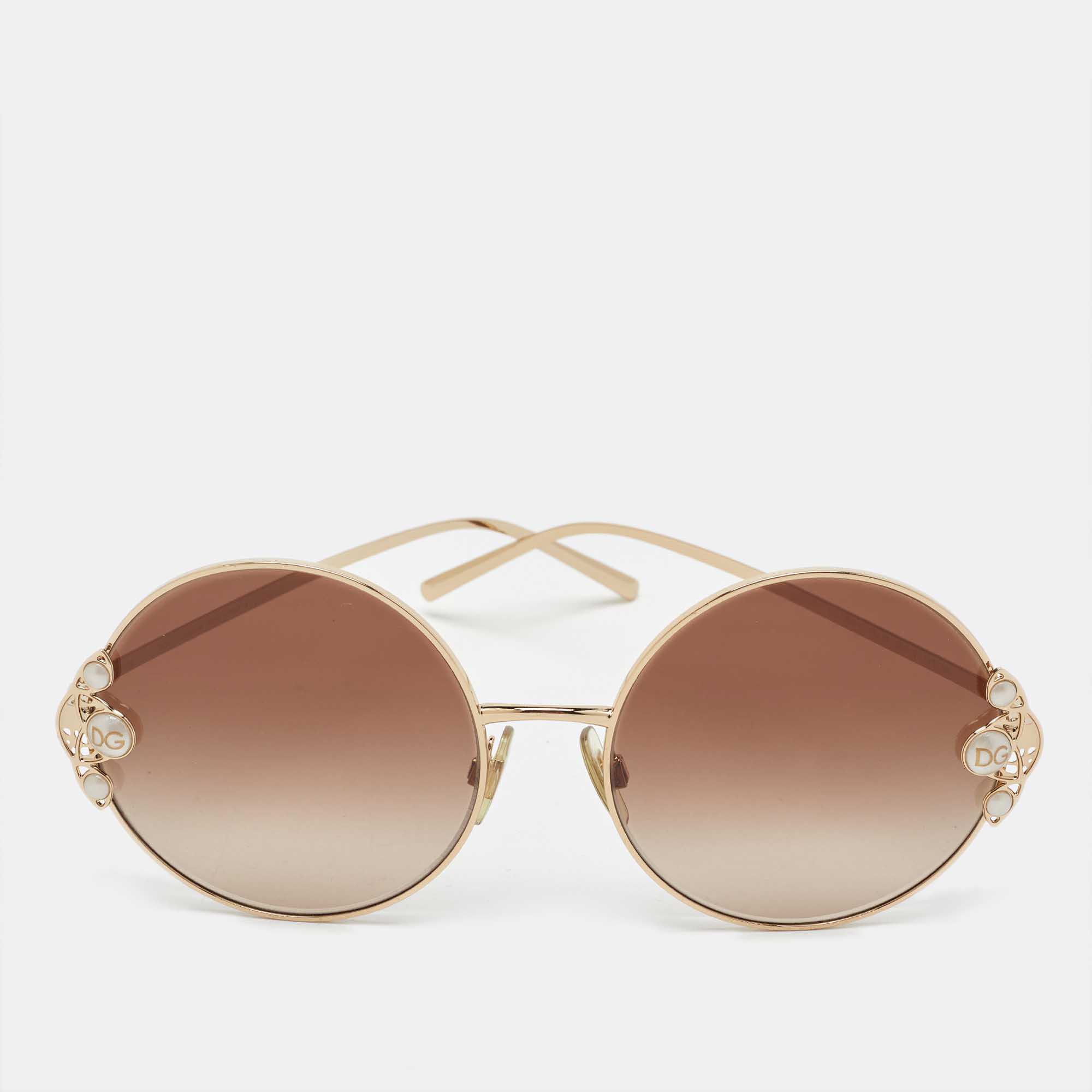

Dolce & Gabbana Brown Gradient DG2252-H Pearl Embellished Round Sunglasses