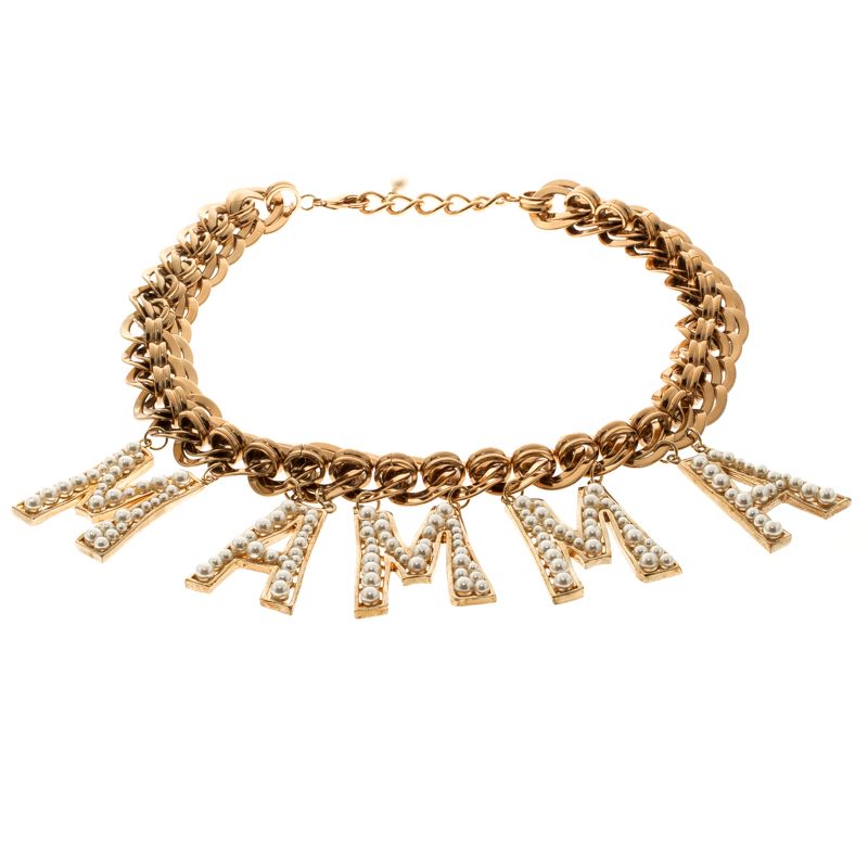 Pre Owned قلادة دولتشي أند غابانا ماما لؤلؤ صناعي بدلاية ذهبية اللون