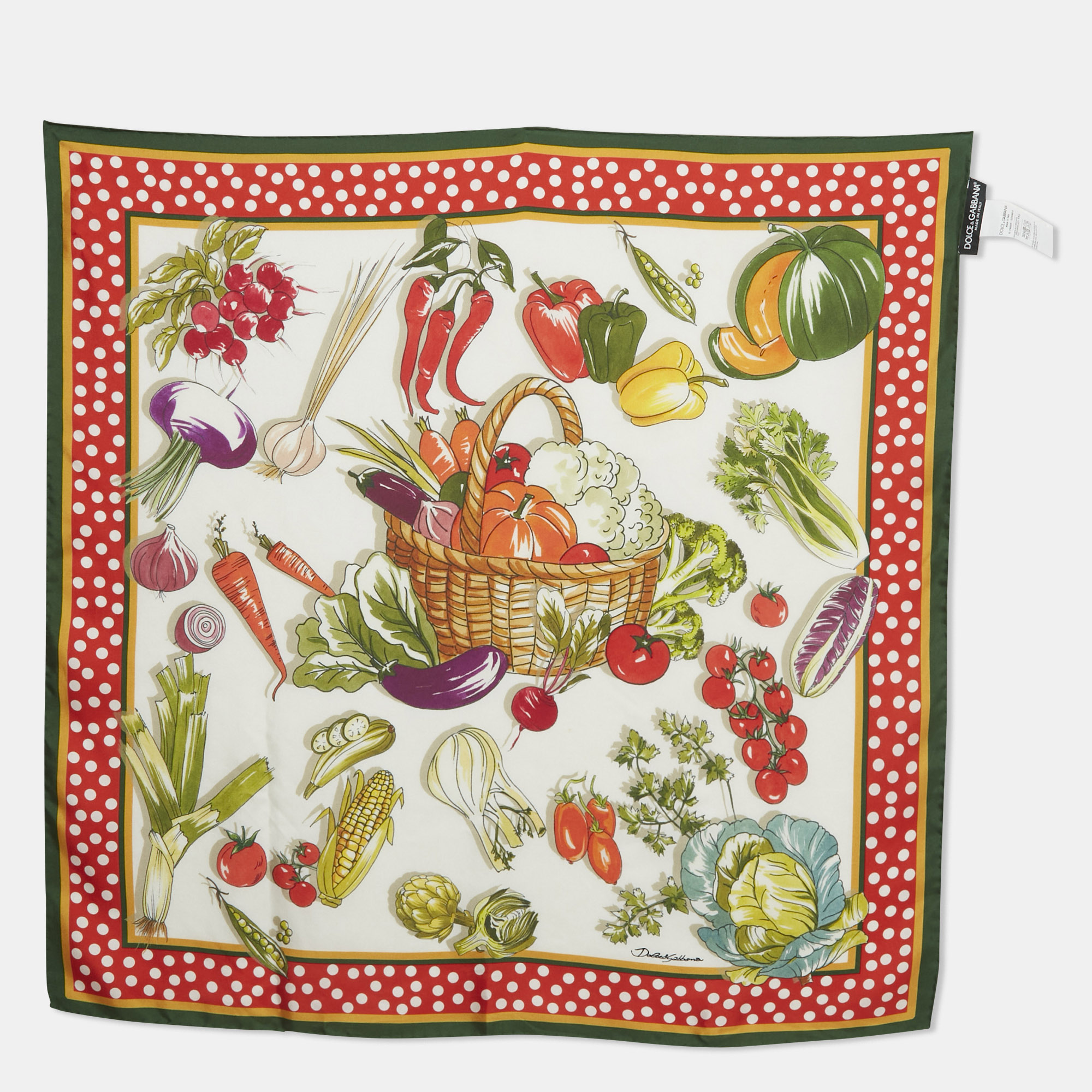 

Dolce & Gabbana Green/White Vegetable Print Silk Square Scarf