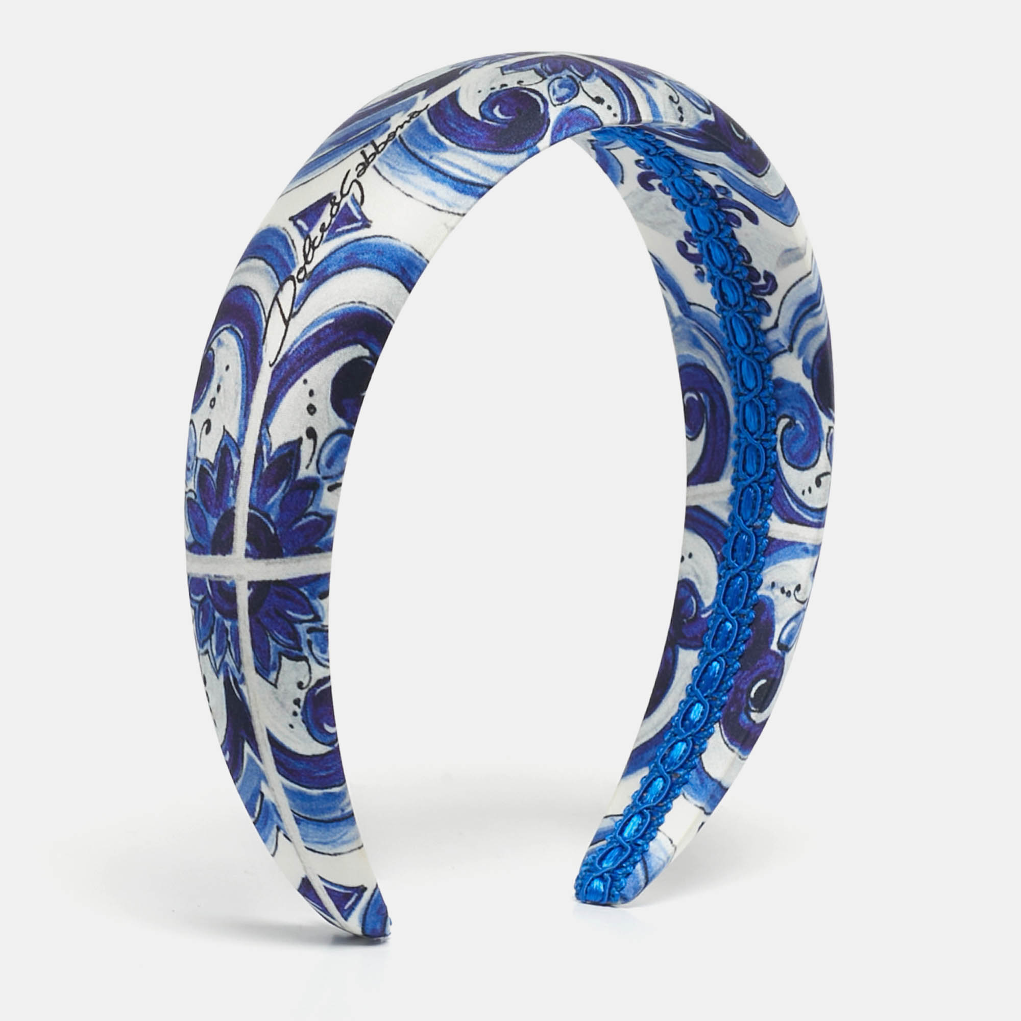 

Dolce & Gabbana Blue Majolica Print Stretch Satin Hairband