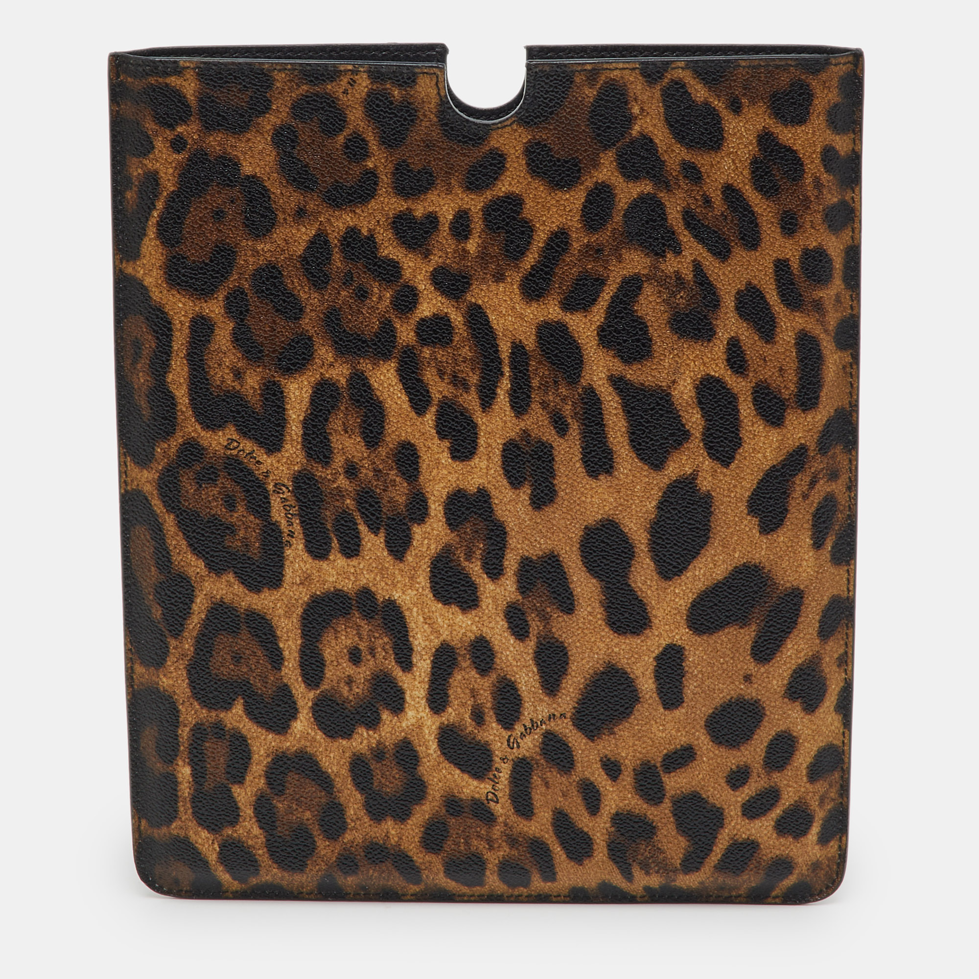 Pre-owned Dolce & Gabbana Brown Leopard Print Coated Canvas Ipad Case