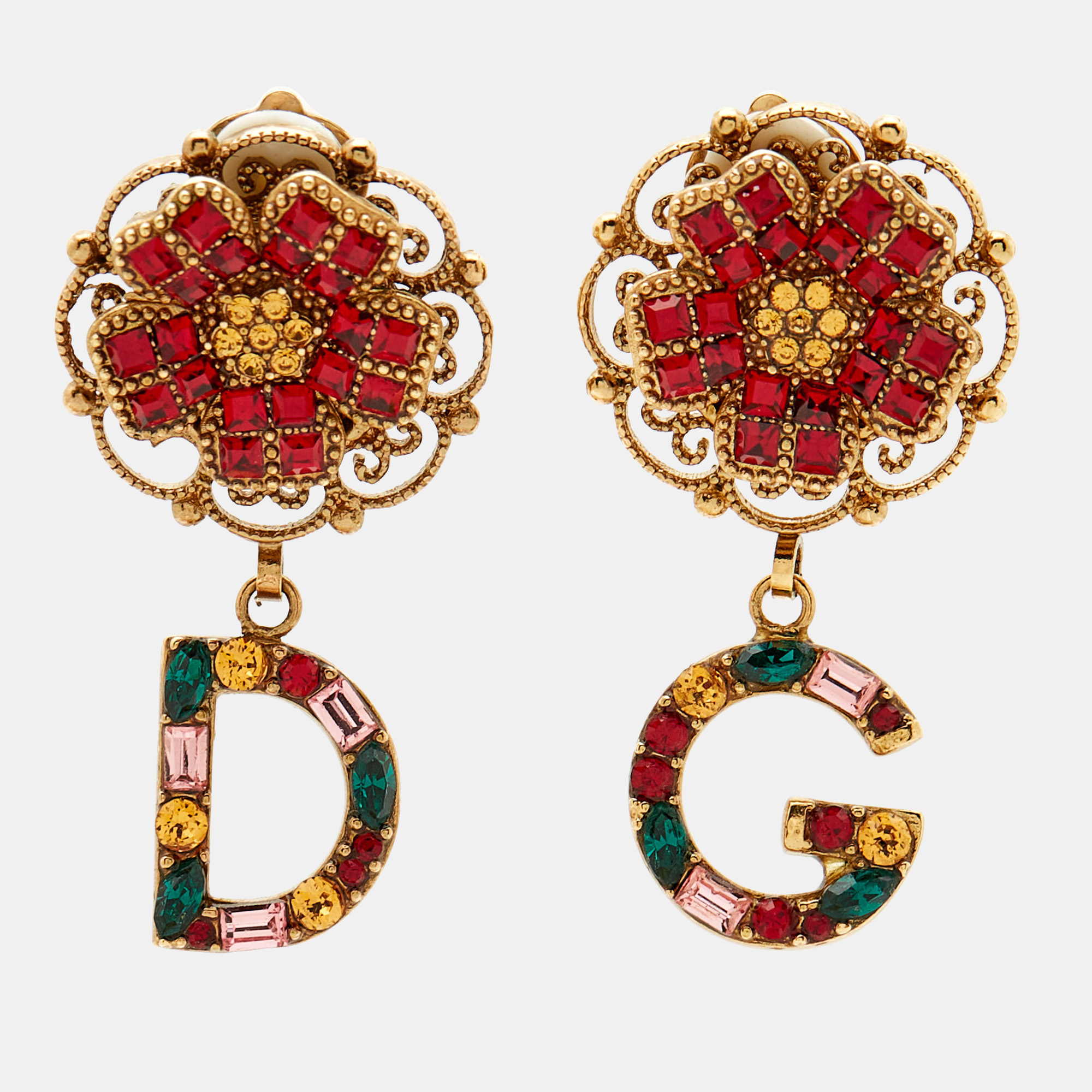 

Dolce & Gabbana Logo Crystals Gold Tone Earrings